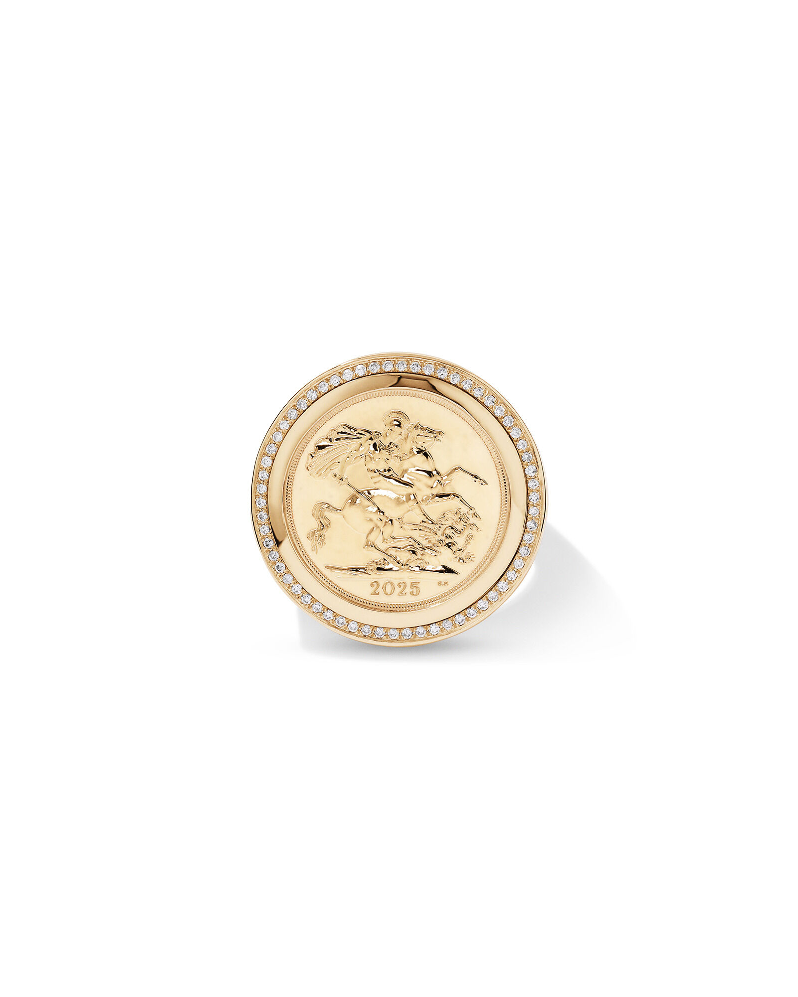 0.30 Carat TW Diamond Full Sovereign Medallion Ring in 10kt and 22kt Yellow Gold
