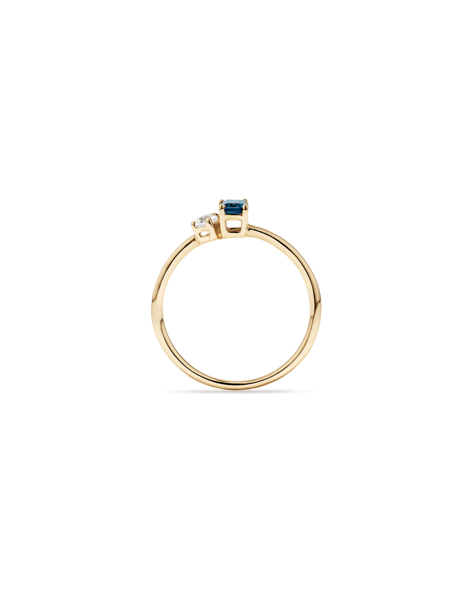 Pear-Cut White Sapphire and Emerald-Cut London Blue Topaz Toi Et Moi Ring in 10kt Yellow Gold