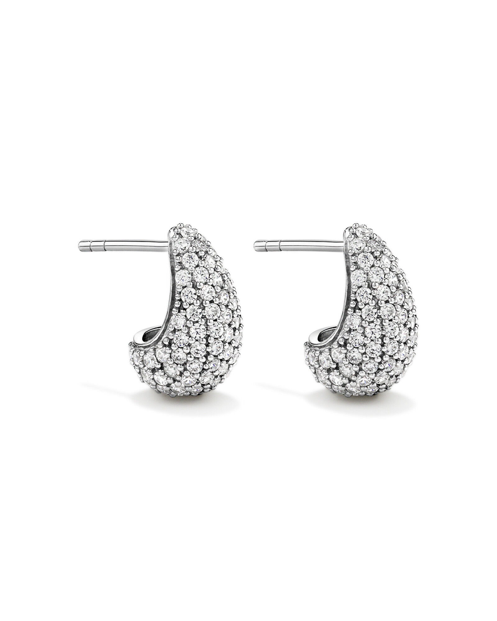 Pav&eacute; Dome Stud Earrings with Cubic Zirconia in Sterling Silver