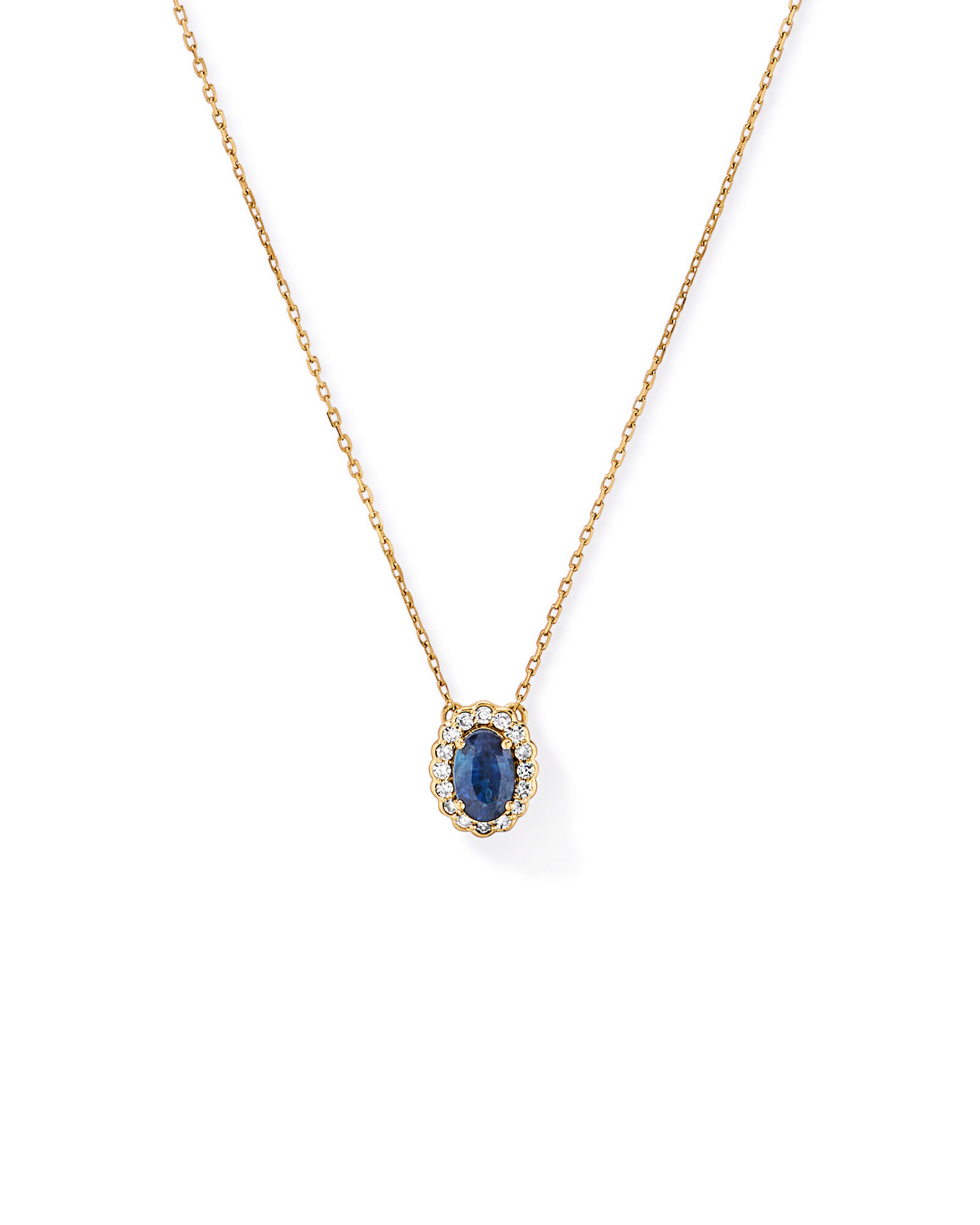 Collier halo en diamant TW en saphir australien et 0,09 carat en or blanc 10 carats