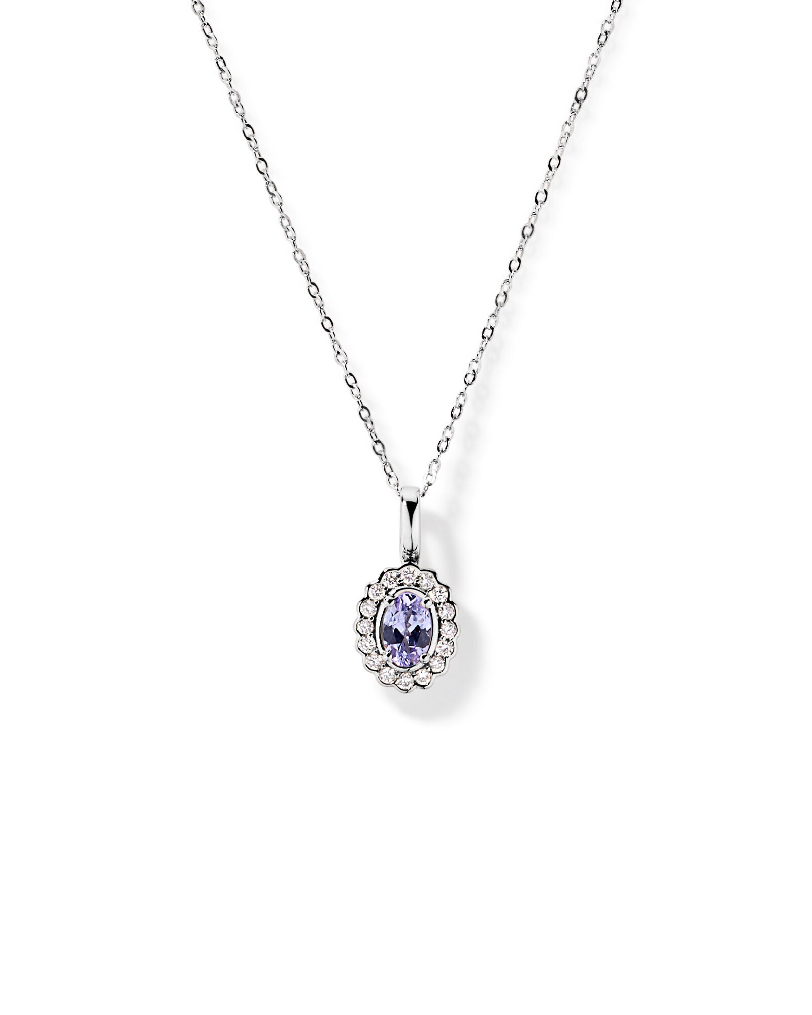 Tanzanite & 0,15TW de pendentif Halo en diamant avec cha&icirc;ne en or blanc 10 carats