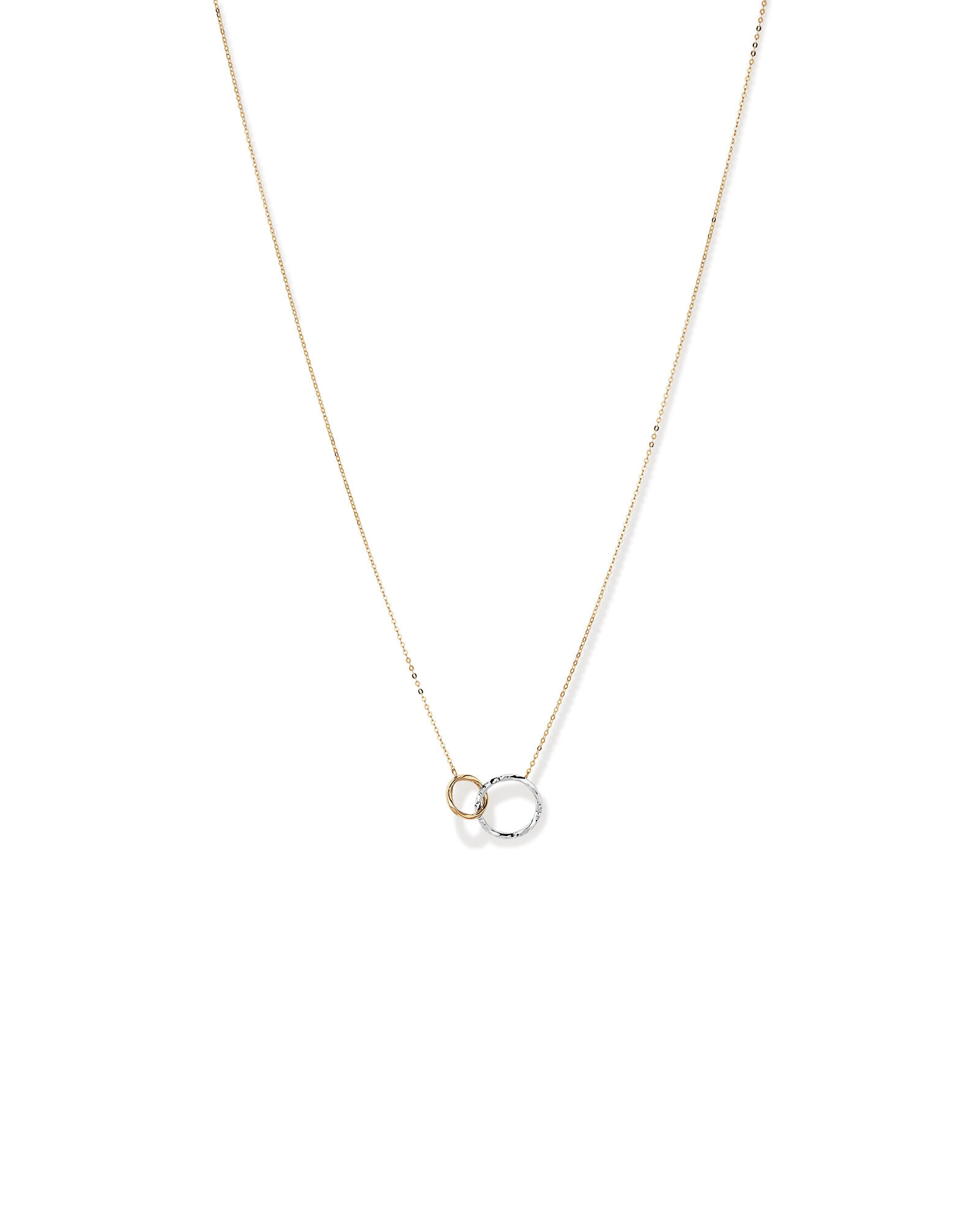 Two-Tone Double Circle Link Hammered Finish Necklace in 10kt White & Yellow Gold