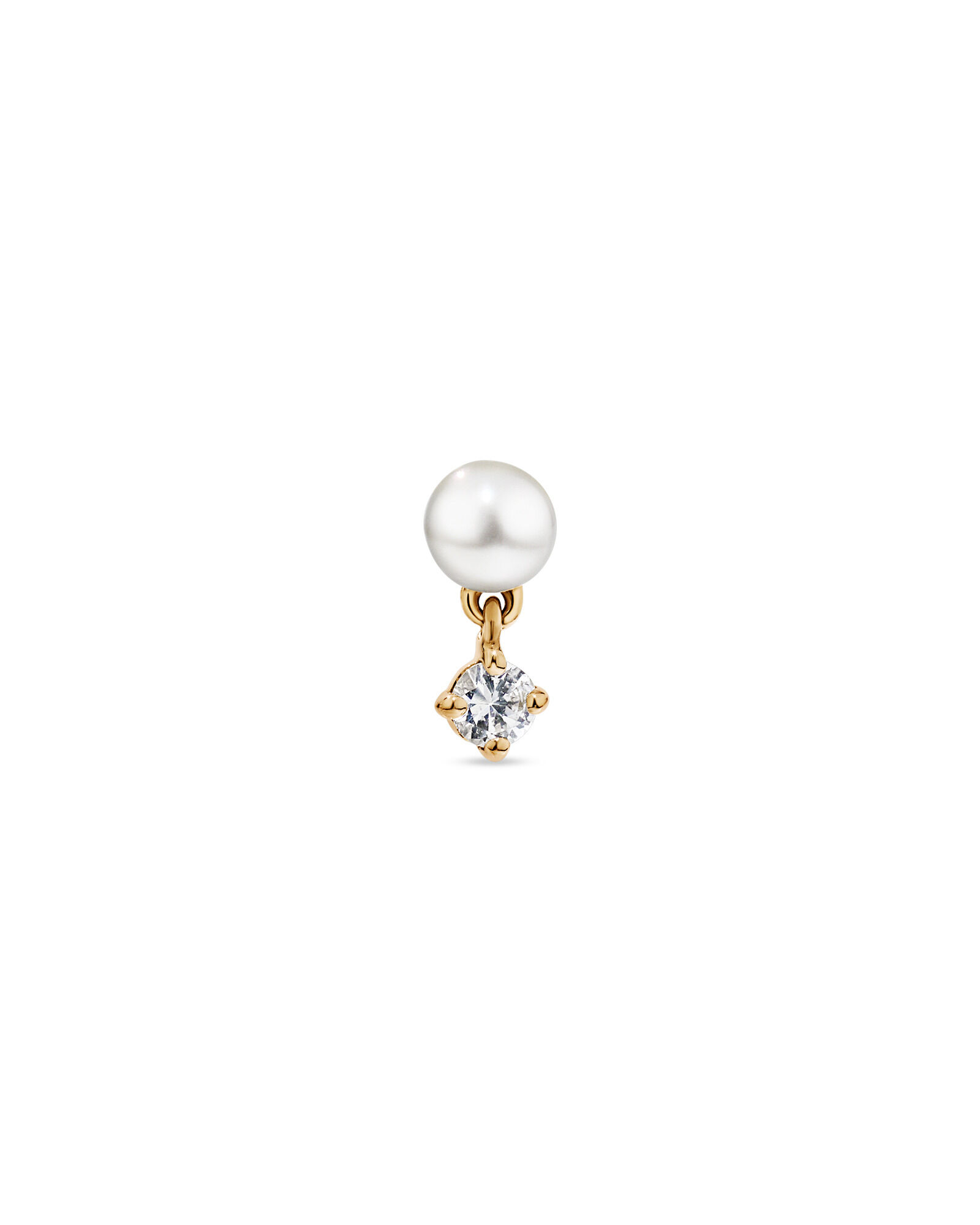 Cultured Freshwater Pearl & White Sapphire Single Helix Earring in 10kt Gold