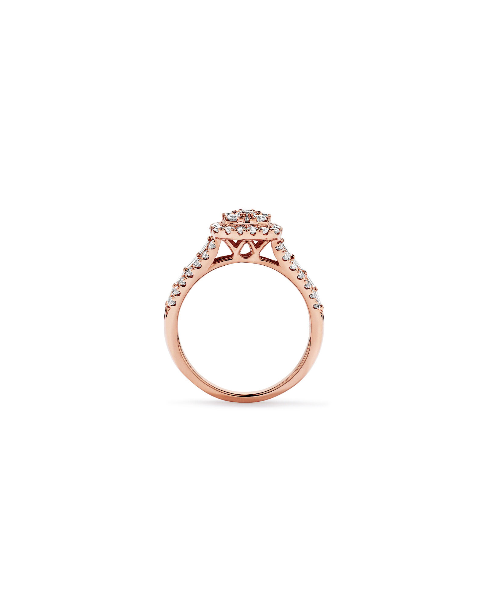1.25 Carat TW Round Brilliant and Baguette Cluster Diamond Ring in 14kt Rose Gold