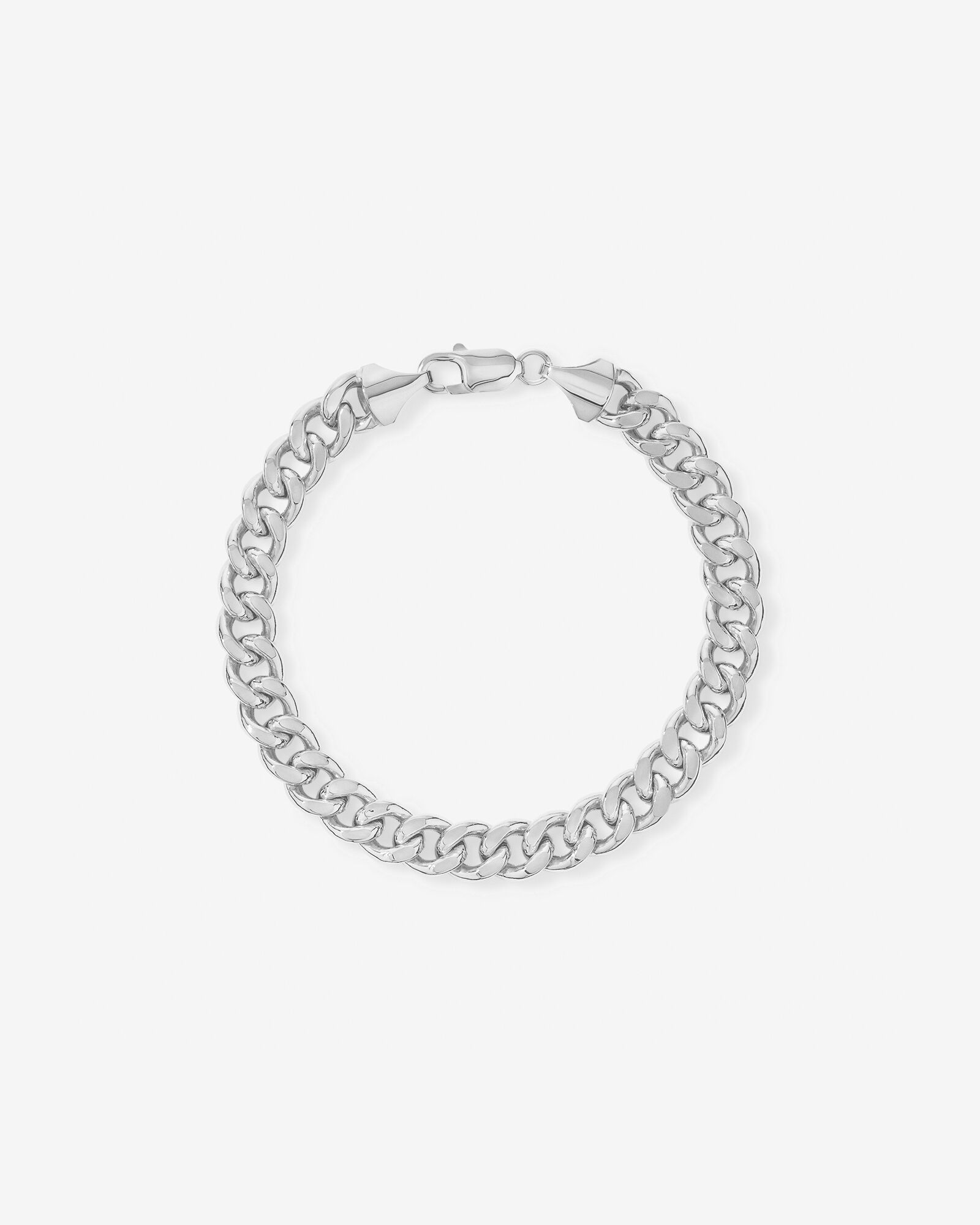 21cm (22") 9mm Width Semi Solid Diamond Cut Curb Bracelet in 10kt White Gold