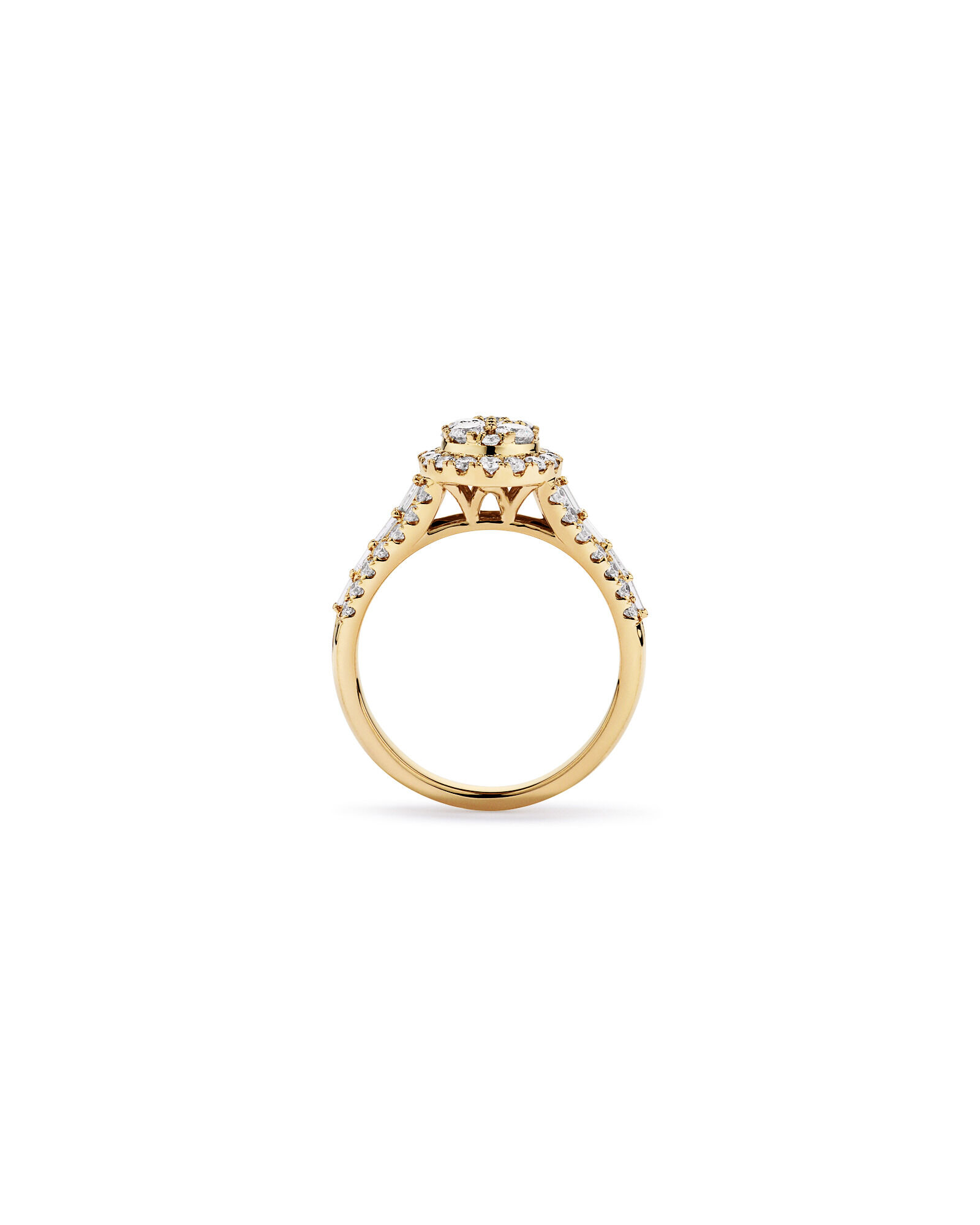 1.25 Carat TW Round Brilliant and Baguette Cluster Diamond Ring in 14kt Yellow Gold