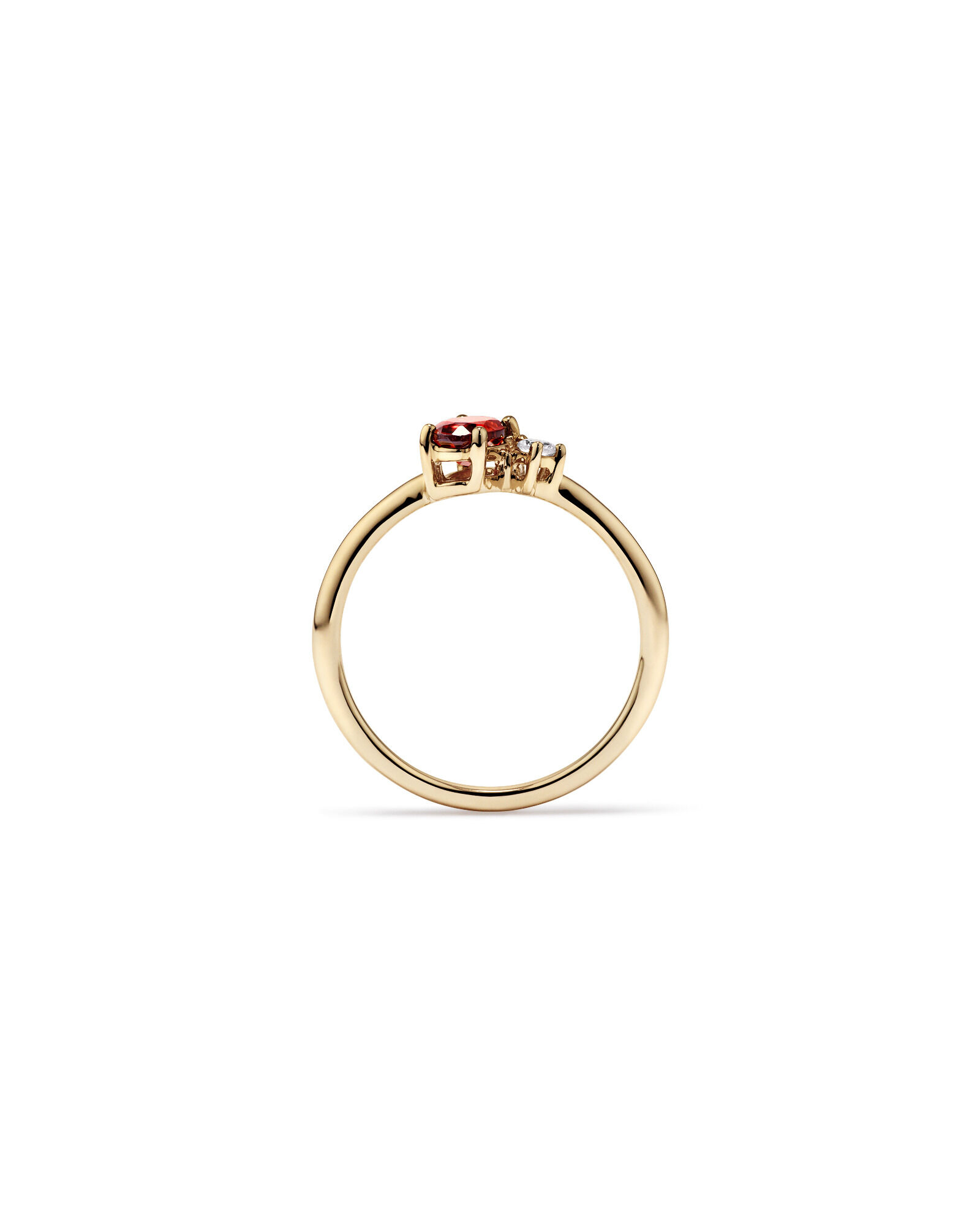 White Sapphire and Oval-Cut Garnet Toi Et Moi Ring in 10kt Yellow Gold