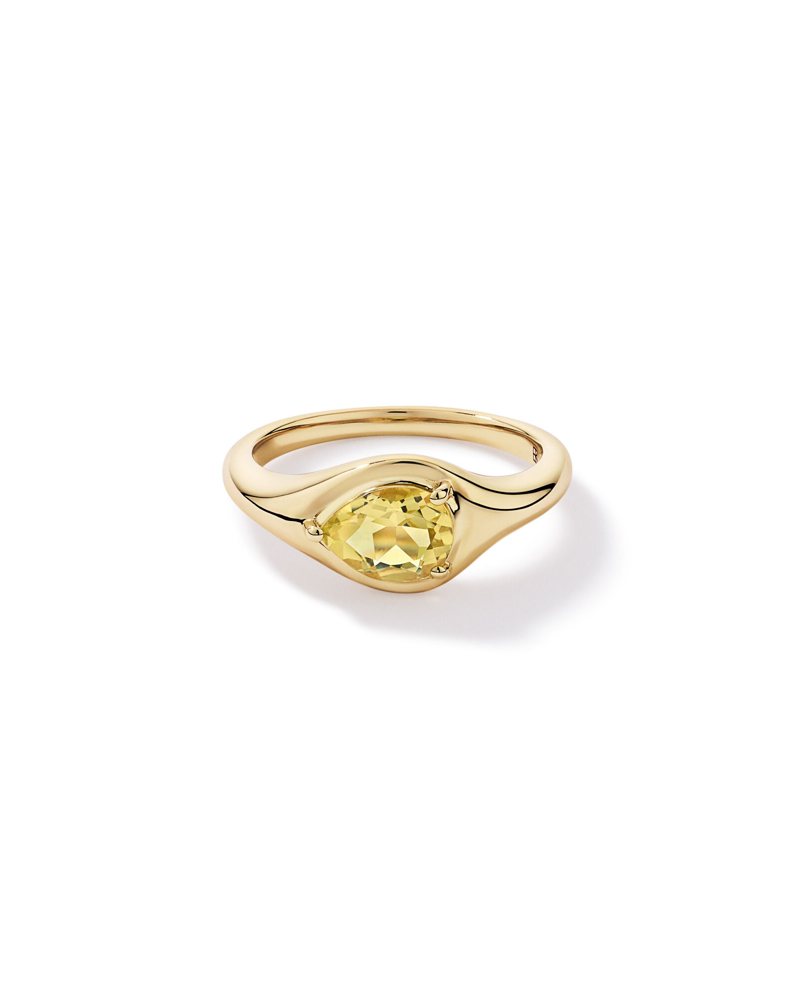 Anneau serti en quartz citron taill&eacute; poire d&rsquo;est en ouest en or jaune 10 carats