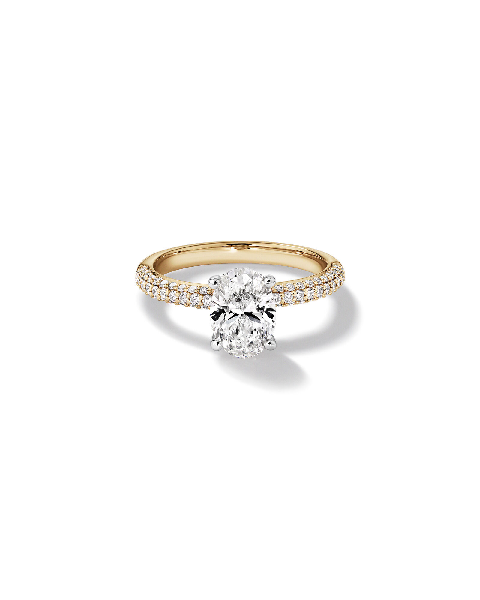 1.95 Carat TW Oval Cut Laboratory-Grown Diamond Solitaire Side Accent Engagement Ring in 14kt Yellow and White Gold