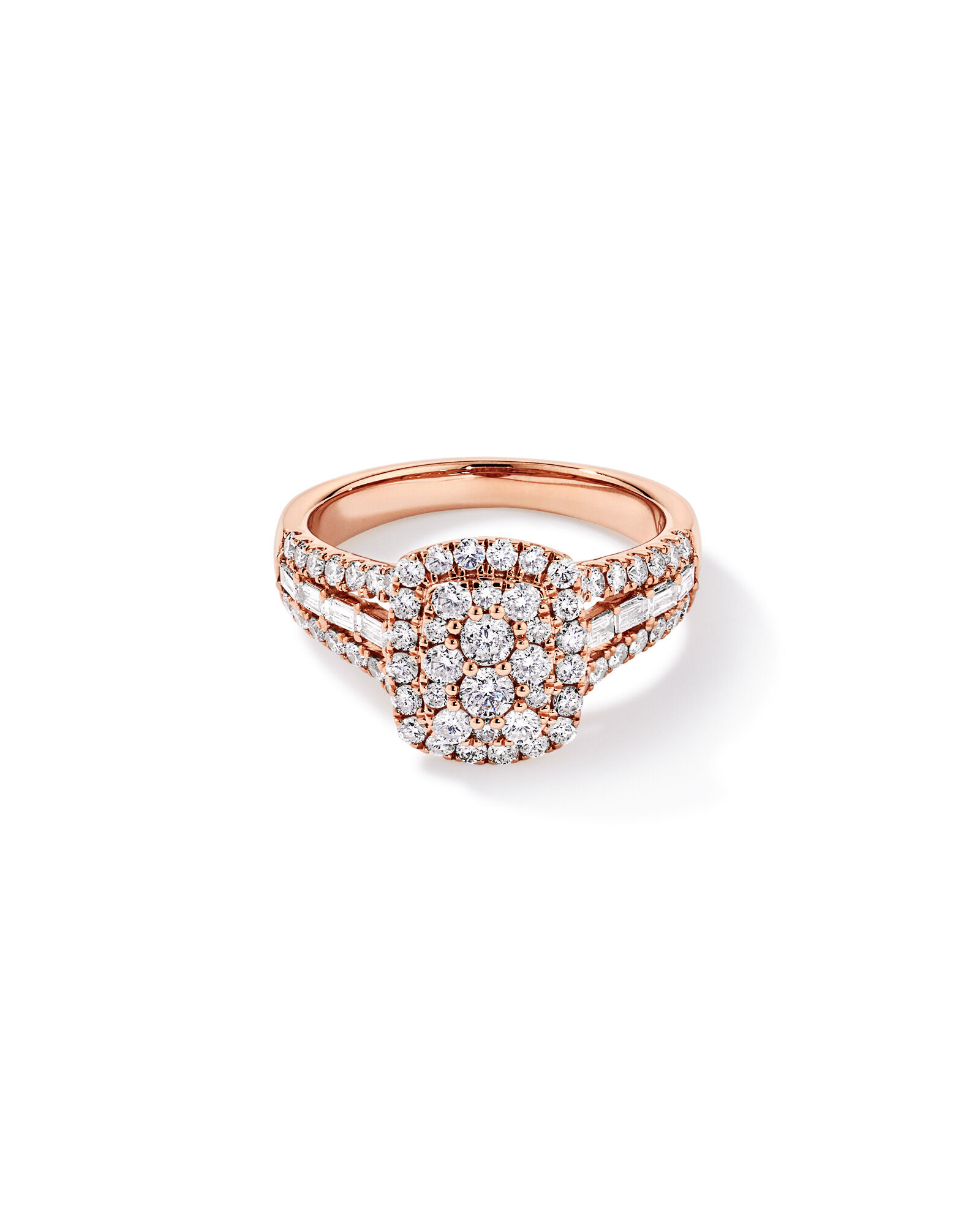 1.25 Carat TW Round Brilliant and Baguette Cluster Diamond Ring in 14kt Rose Gold