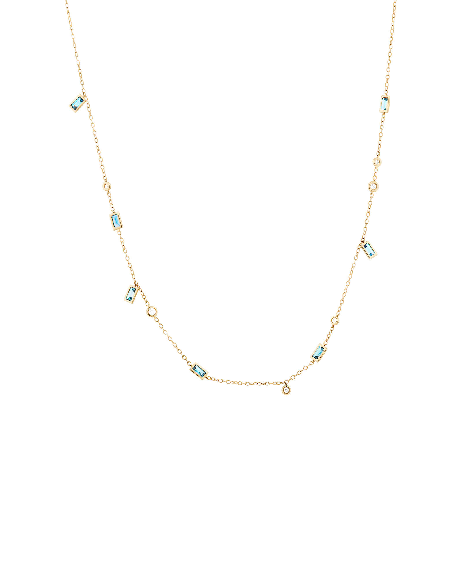 London Blue Topaz Necklace with .14 Carat TW Diamonds in 10kt Yellow Gold