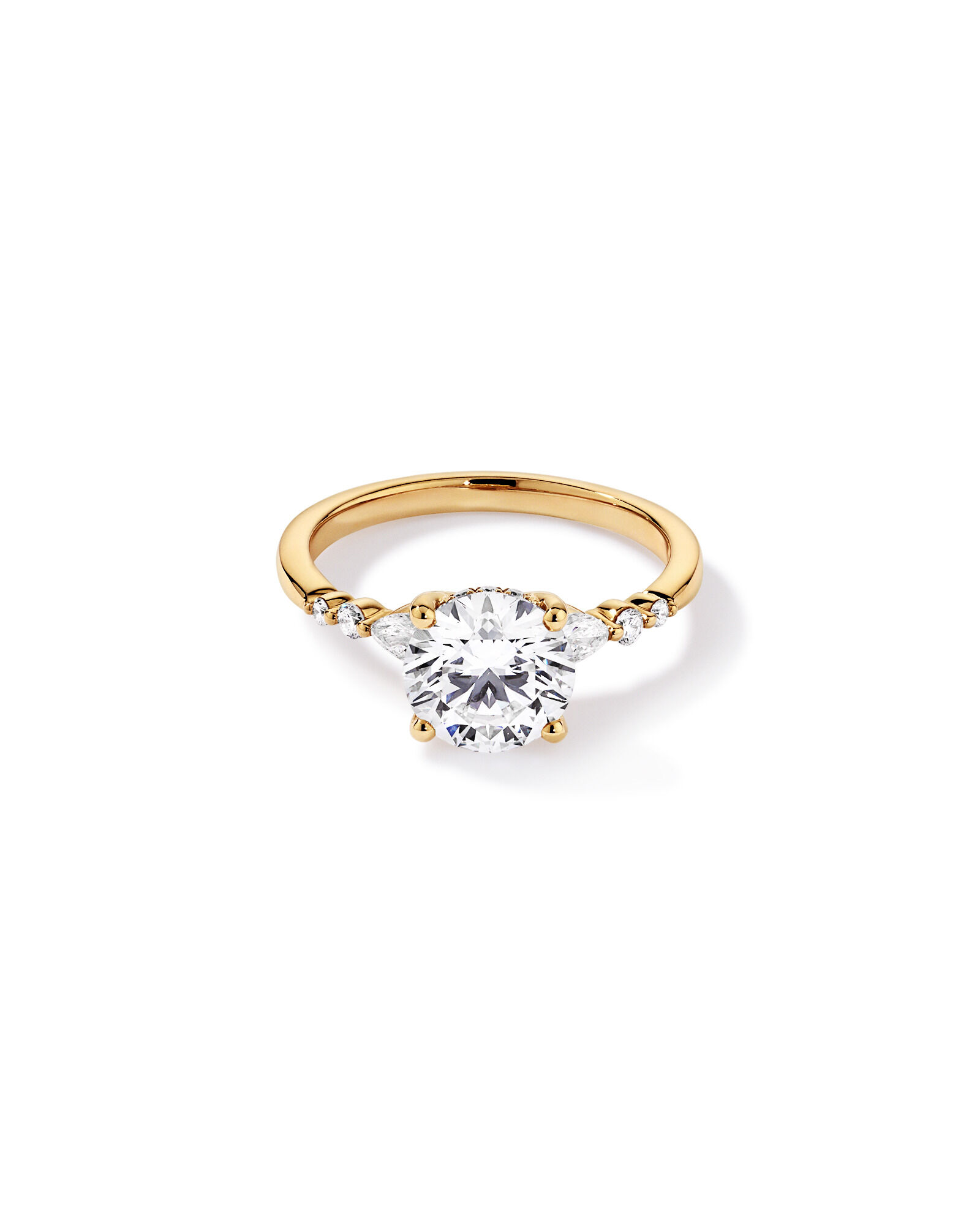 2.28 Carat TW Round Brilliant and Pear Laboratory-Grown Diamond Side Accent Ring in 14kt Yellow Gold