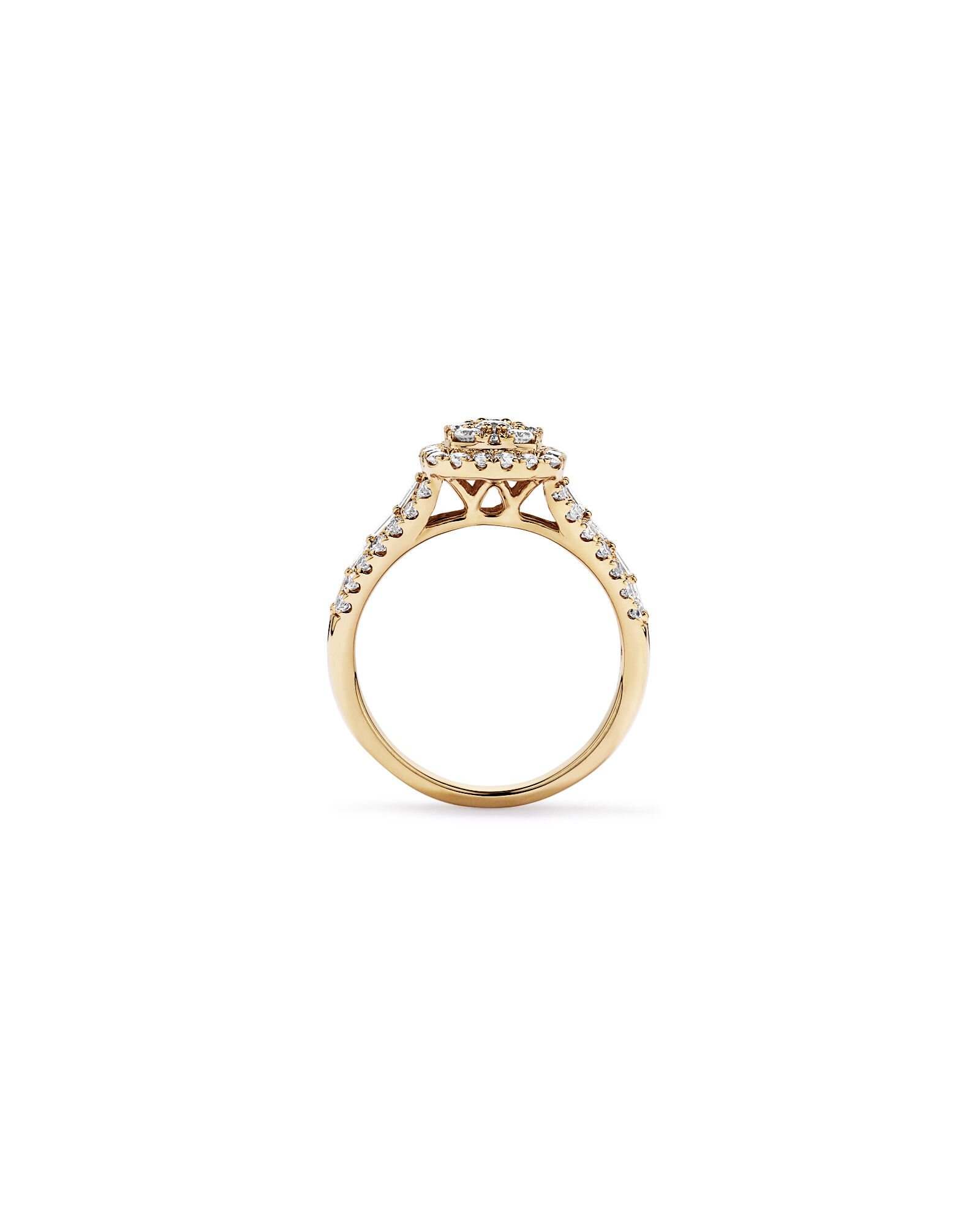 1.25 Carat TW Round Brilliant and Baguette Cluster Diamond Ring in 14kt Yellow Gold