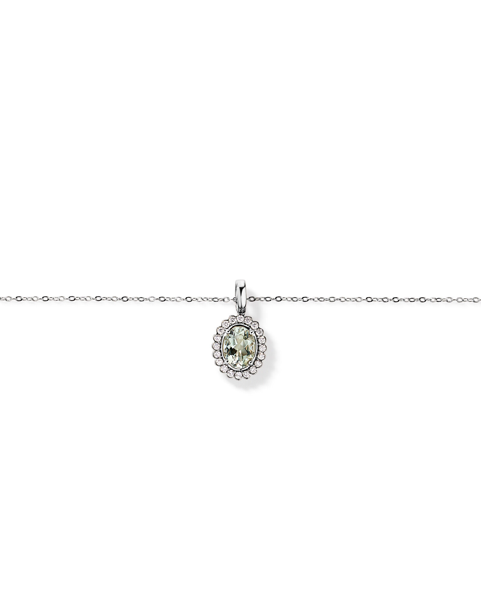 Pendentif Halo en Am&eacute;thyste Vert & 0,20TW de diamant avec cha&icirc;ne en or blanc 10kt