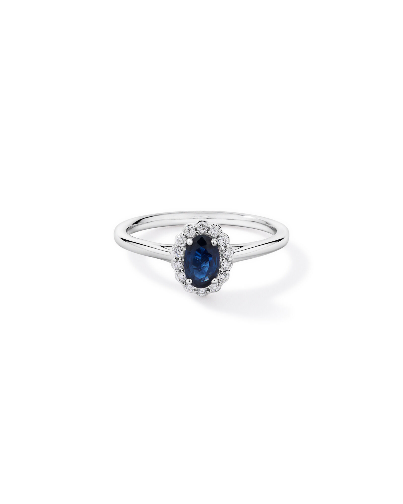 Bague halo en diamant TW en saphir australien et 0,10 carat en or blanc 10 carats