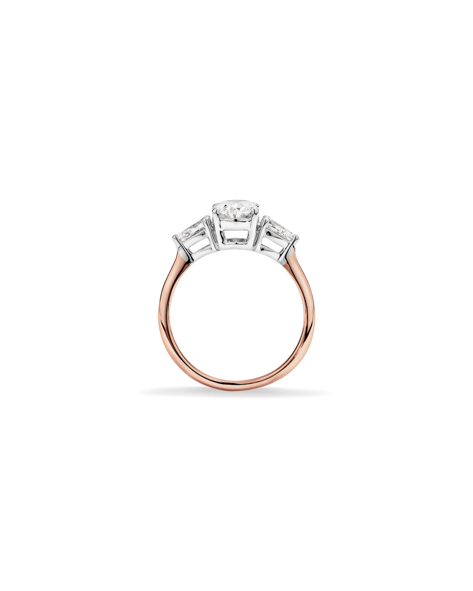 1.65 Carat TW Three Stone Oval and Pear Shaped Laboratory-Grown Diamond Engagement Ring in 14kt Rose and White Gold