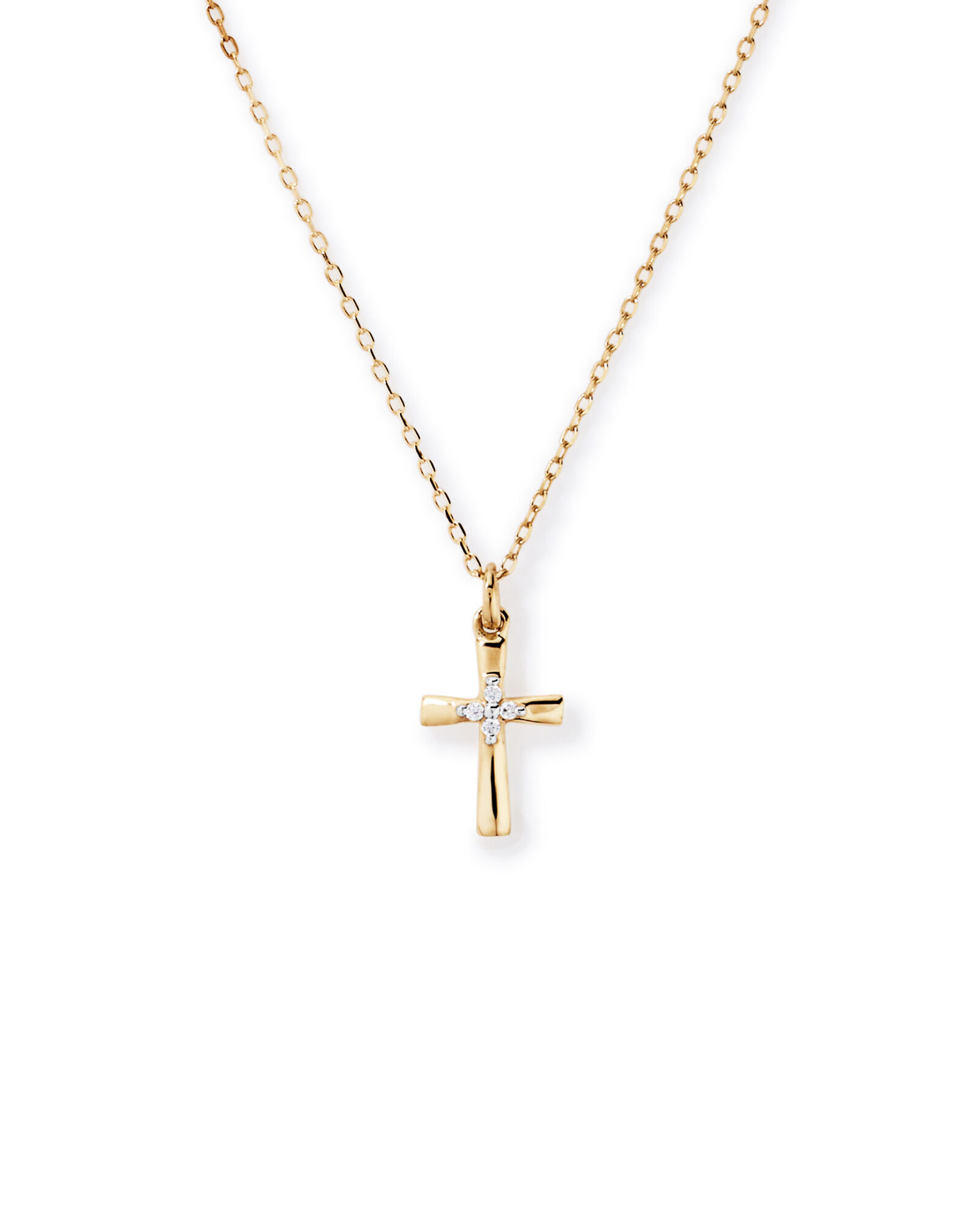 Children's Cubic Zirconia Cross Pendant with Chain in 10kt Yellow Gold