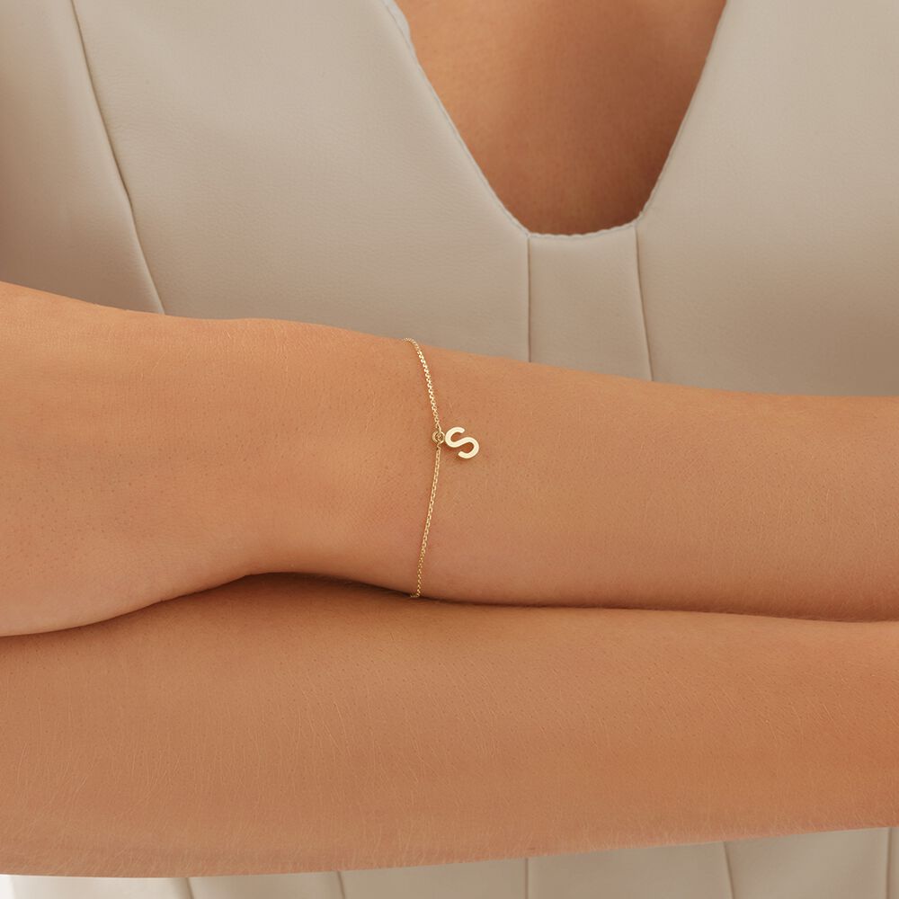 19cm (7.5") S Initial Bracelet in 10kt Yellow Gold