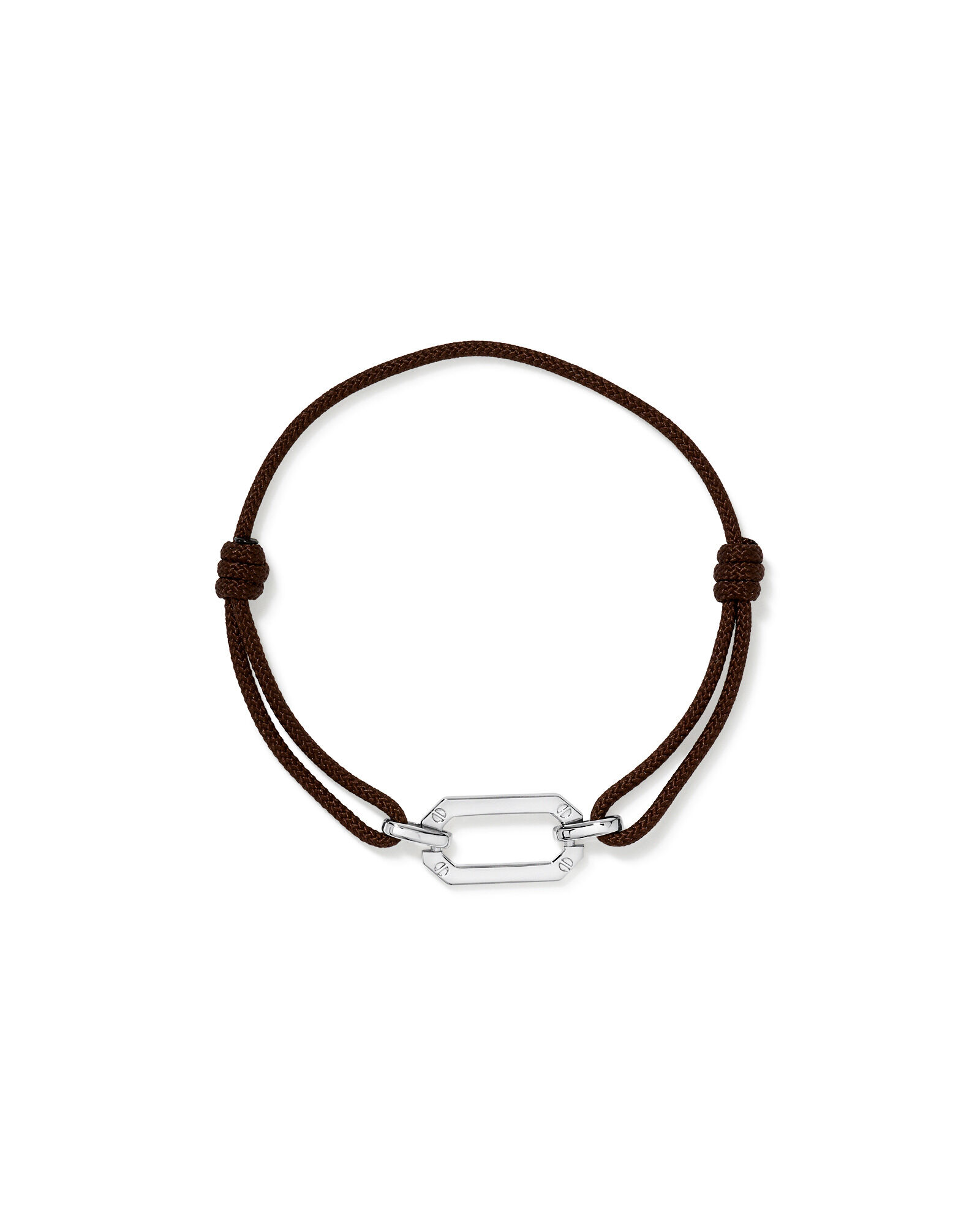 Brown Cord Double Knotted Bracelet in Sterling Silver