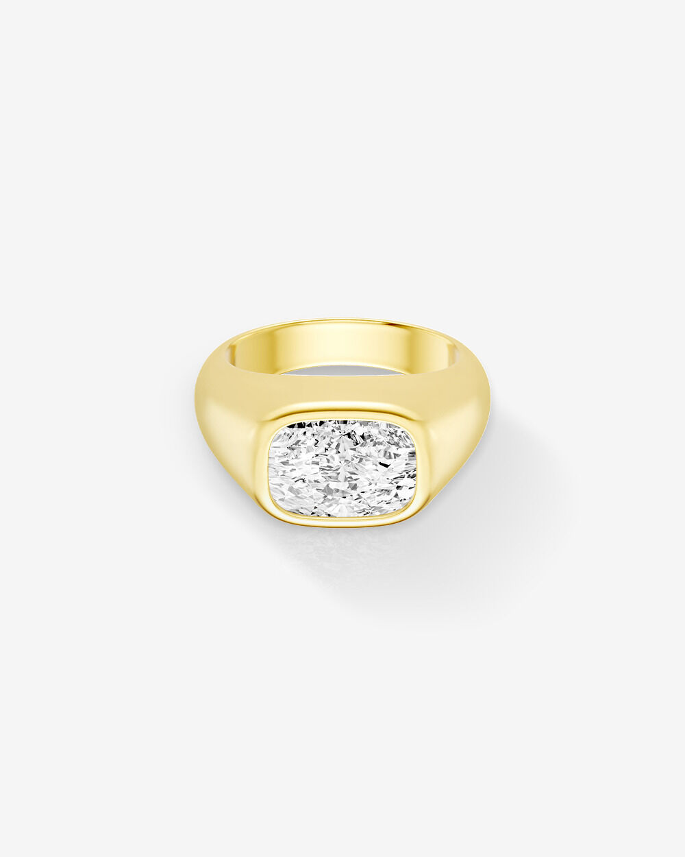 4.00 Carat Laboratory-Grown Elongated Cushion East-West Diamond Solitaire Bezel Engagement Ring in 14kt Yellow Gold
