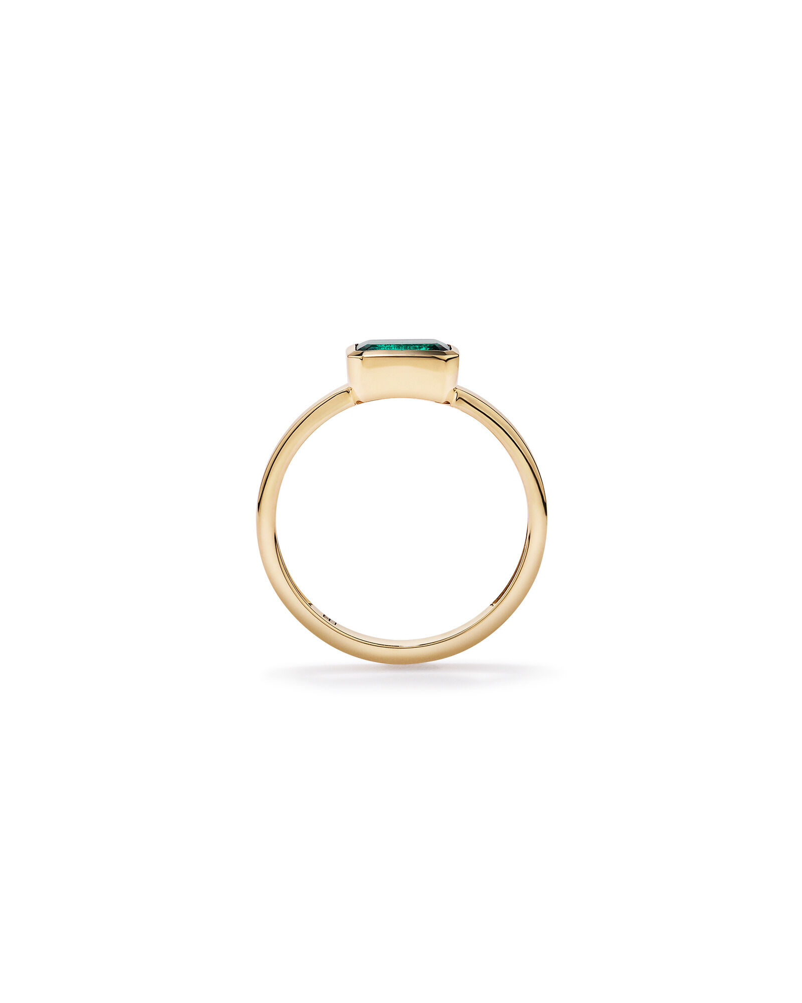 Created Emerald Bezel Ring in 10kt Yellow Gold