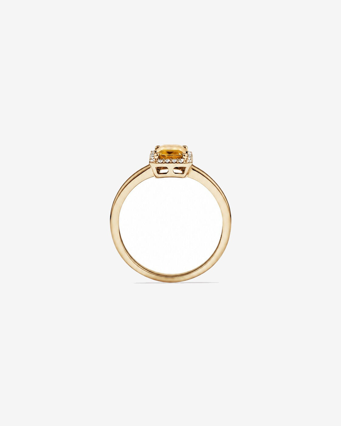 Bague en or jaune 10 carats avec citrine taille &eacute;meraude et halo de diamants