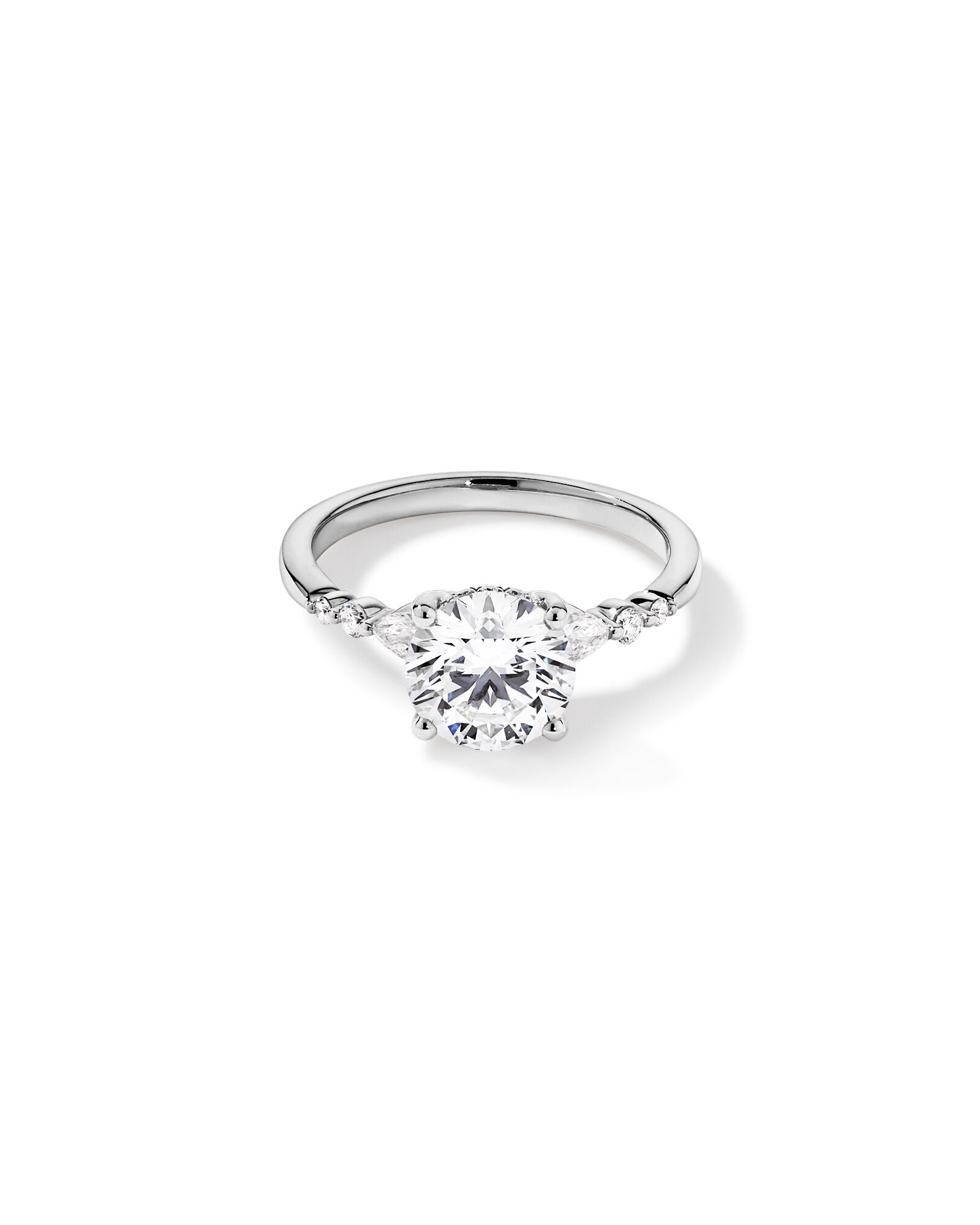 2.28 Carat TW Round Brilliant and Pear Laboratory-Grown Diamond Side Accent Ring in 14kt White Gold