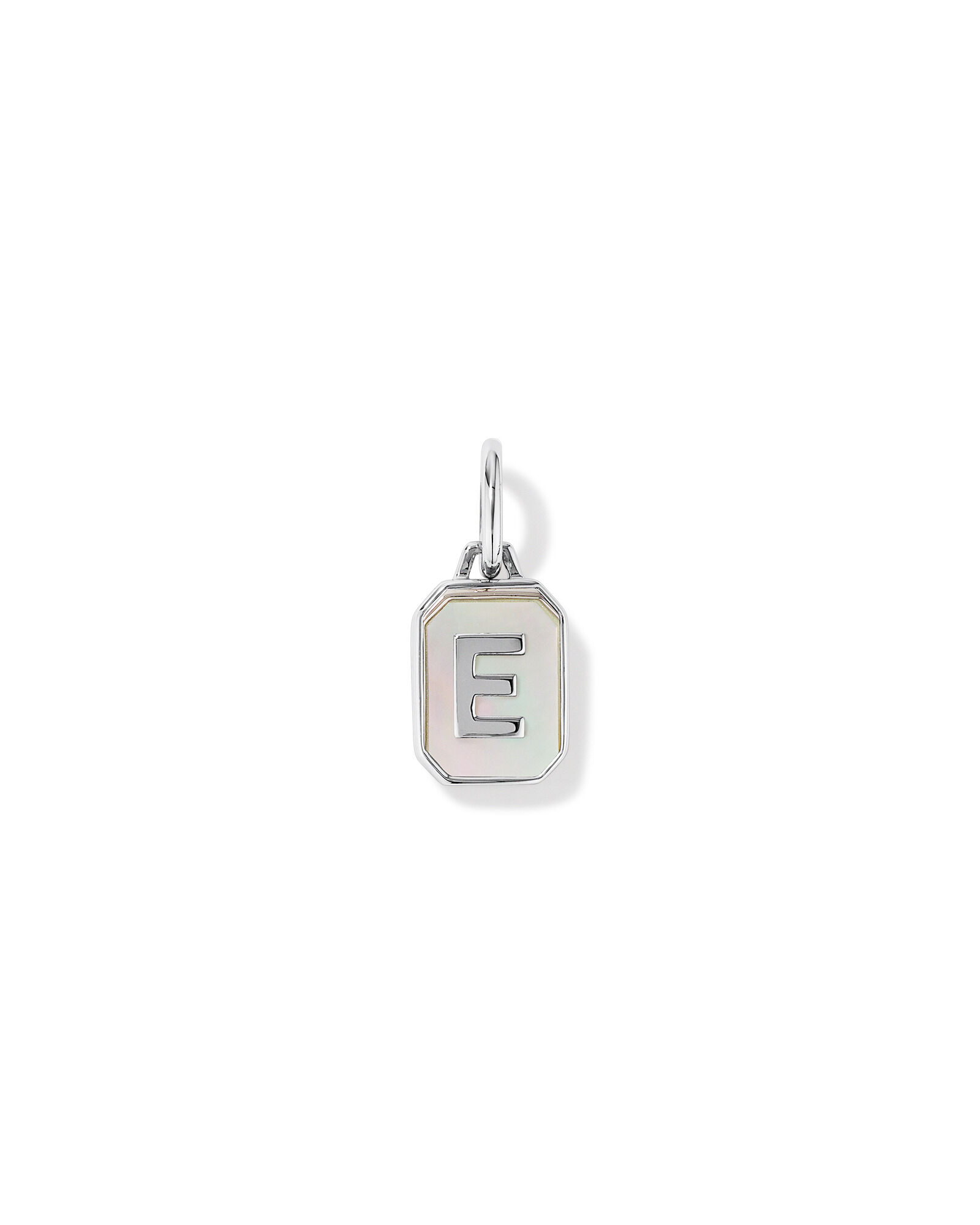 Letter E Mother of Pearl Initial Pendant in Sterling Silver