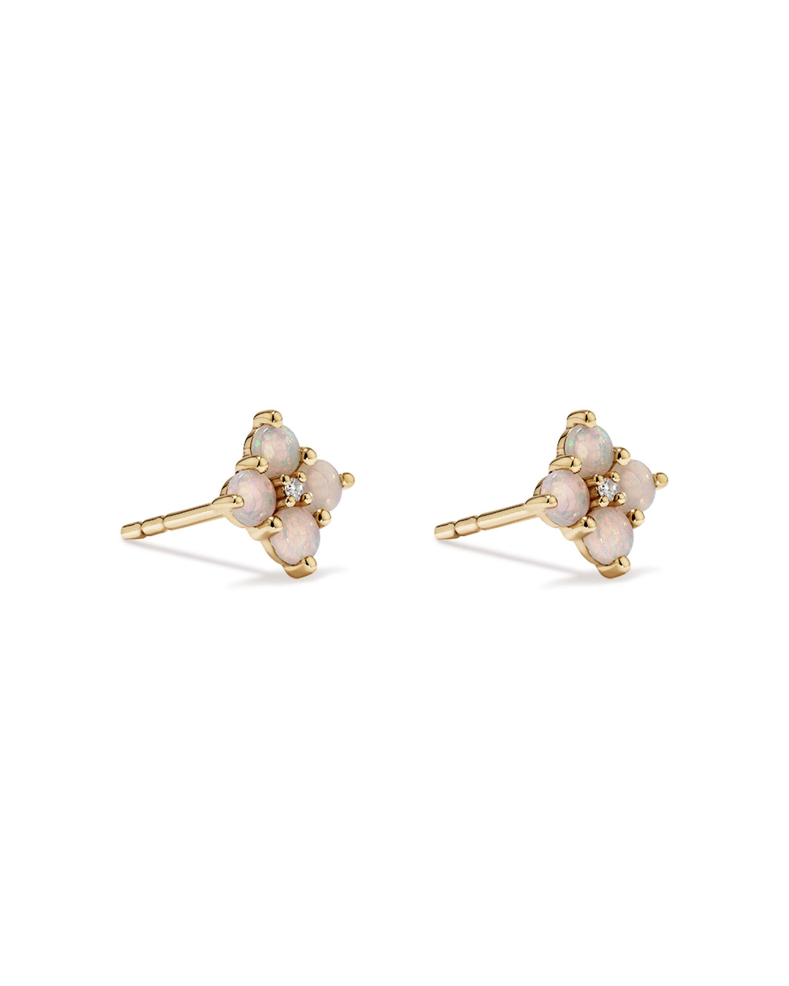 Australian Opal & Diamond Accent Stud Earrings in 10kt Yellow Gold