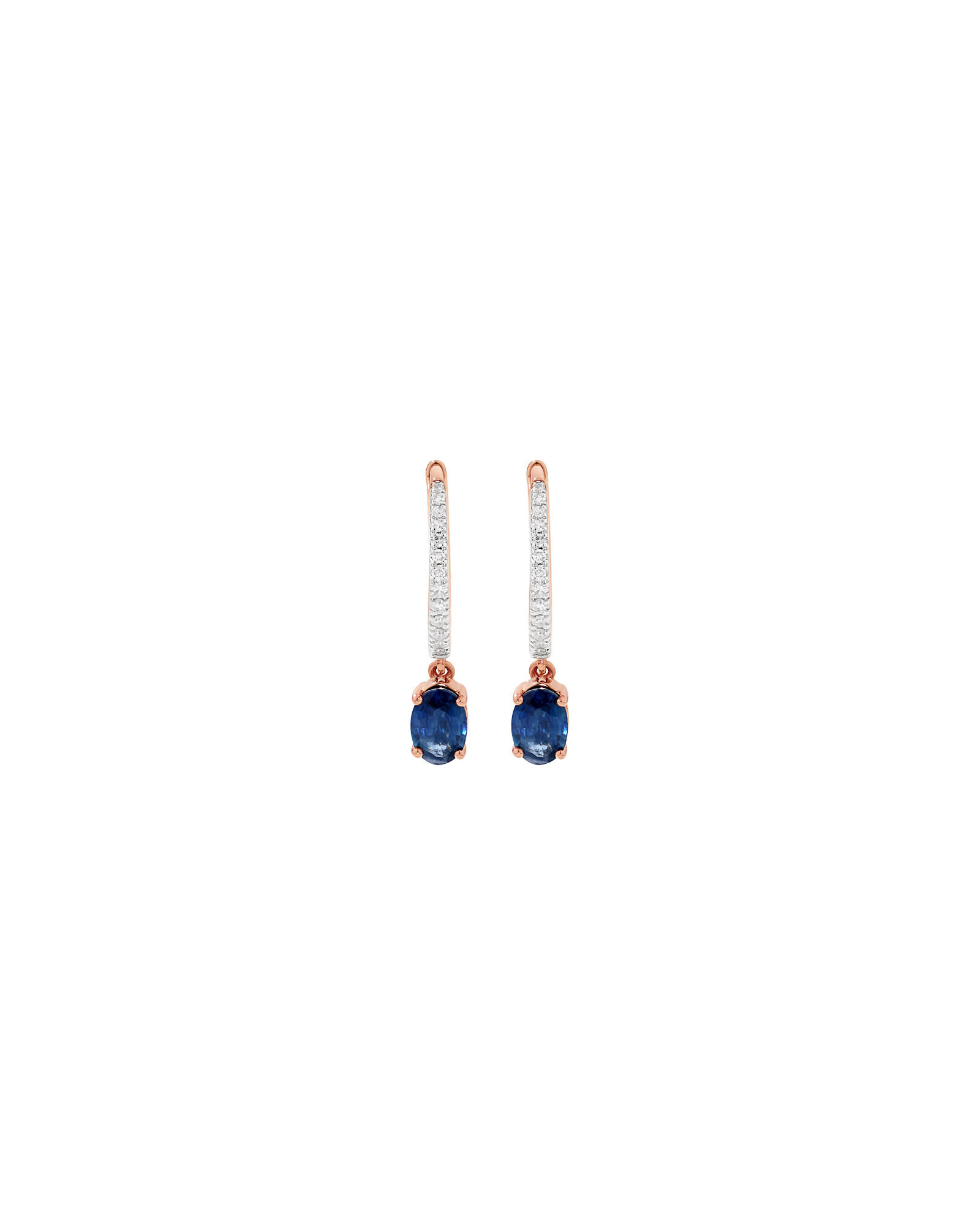 Oreilles tombantes en diamant TW taille saphir australienne et cerceaux en diamant TW 0,15 carat en or rose 10 carats avec Rhodium
