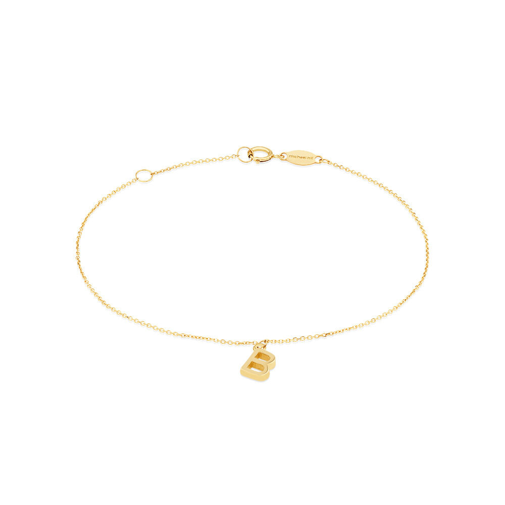 19cm (7.5") B Initial Bracelet in 10kt Yellow Gold