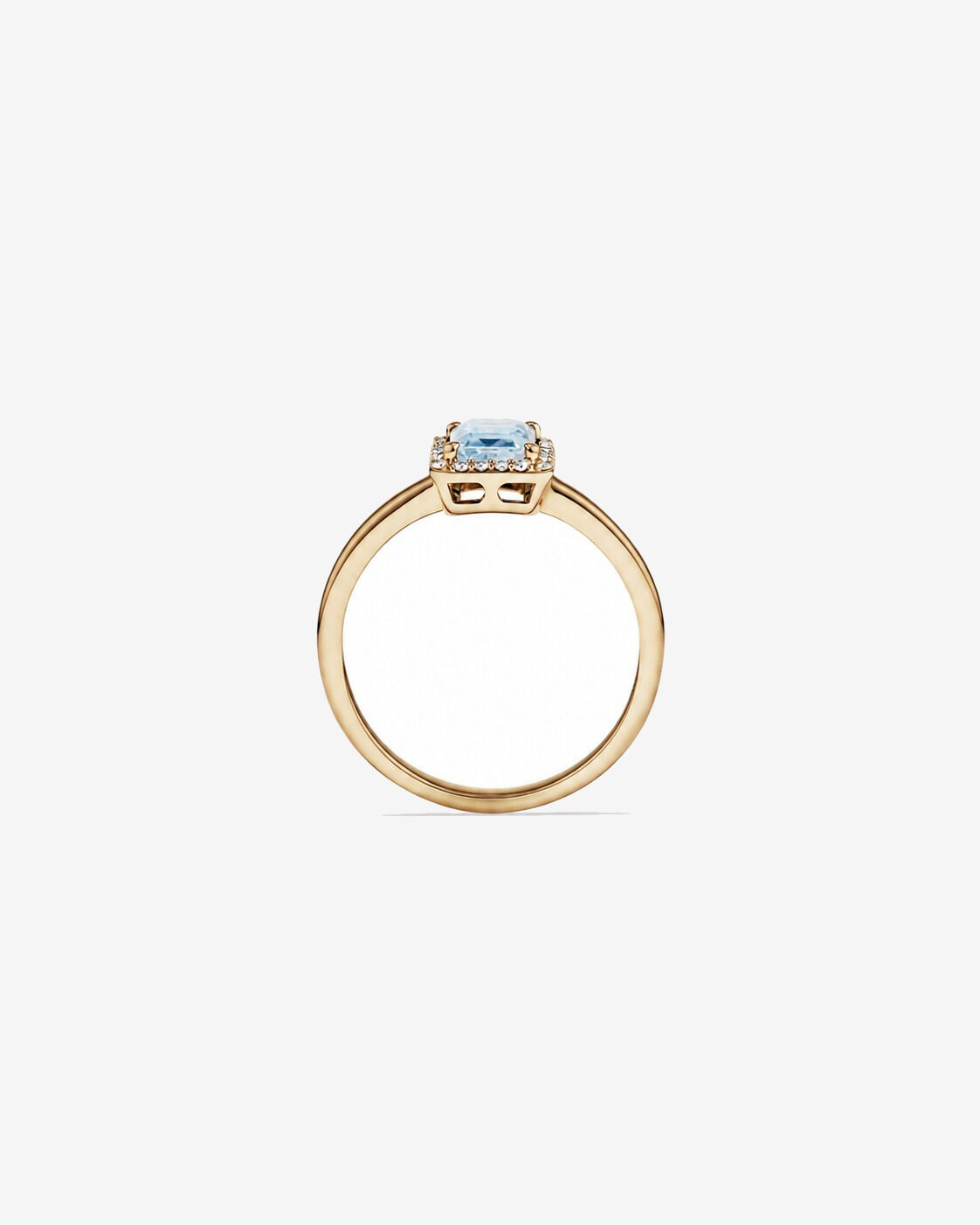Bague halo Aigue-marine taille &eacute;meraude avec diamants en or jaune 10 ct