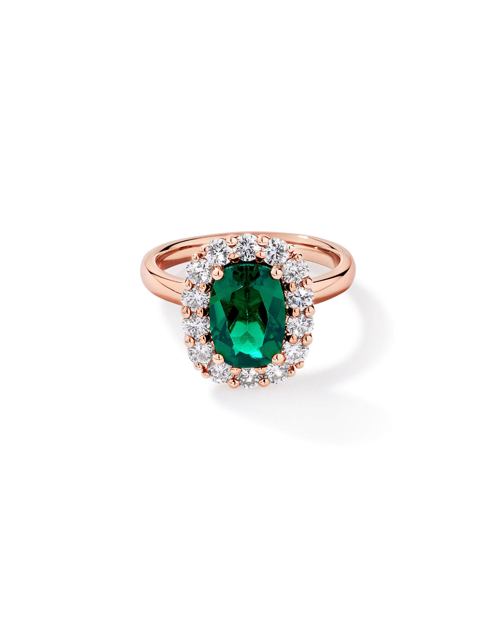 Created Emerald & 0.96 Carat TW Laboratory-Grown Diamond Halo Ring in 10kt Rose Gold