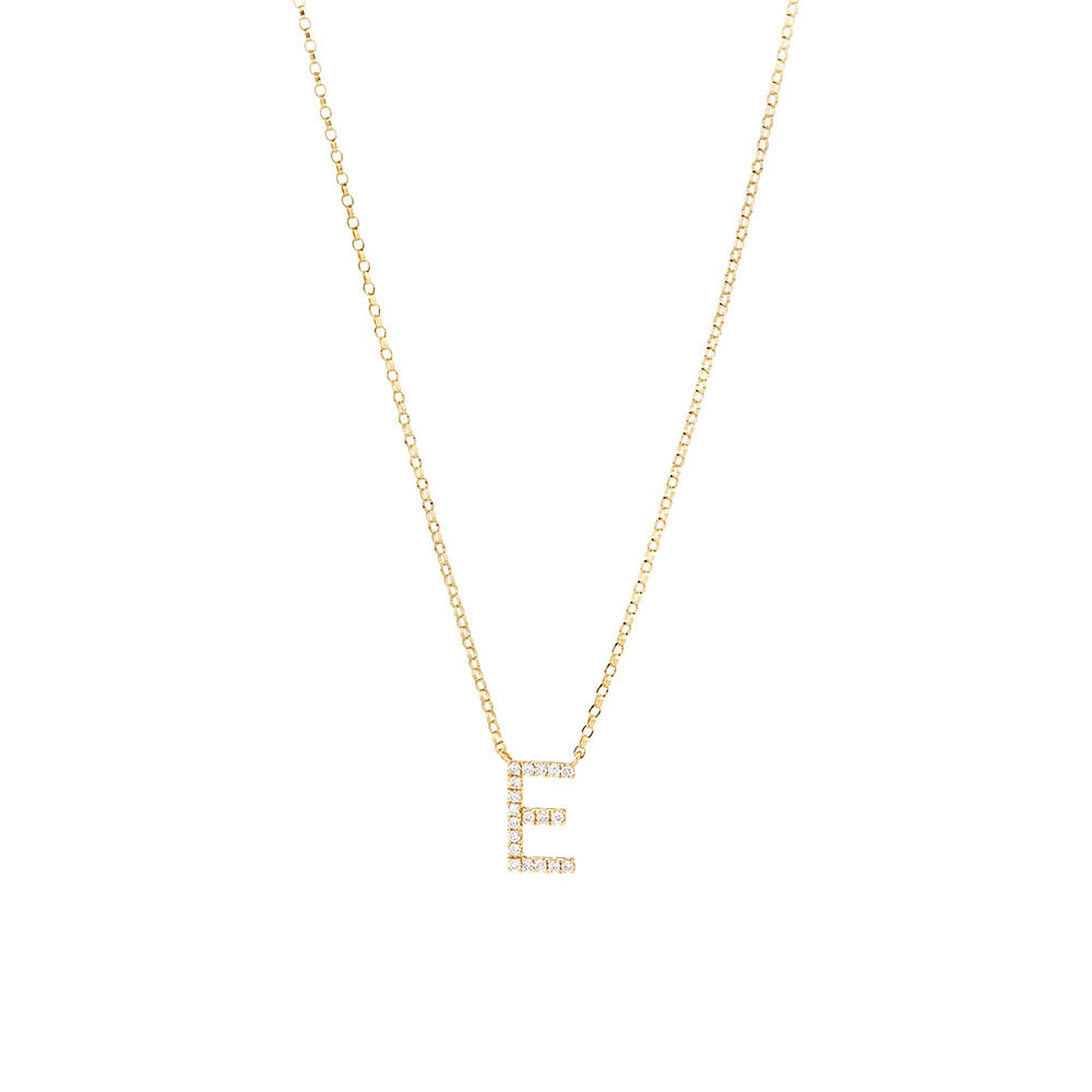 "E" Initial Necklace with 0.10 Carat TW of Diamonds in 10kt Yellow Gold