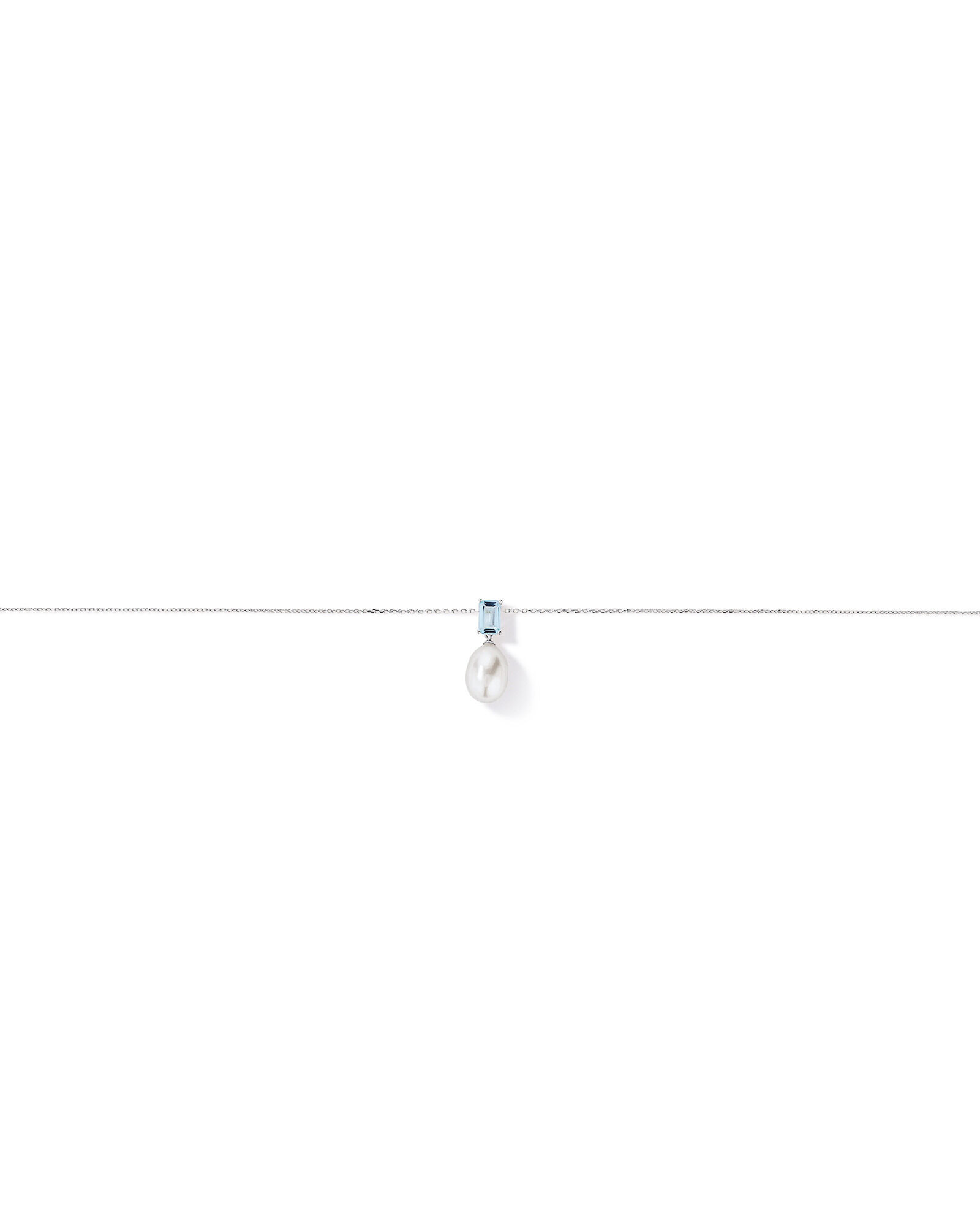 Aquamarine and Cultured Freshwater Pearl Drop Necklace in 10kt White Gold