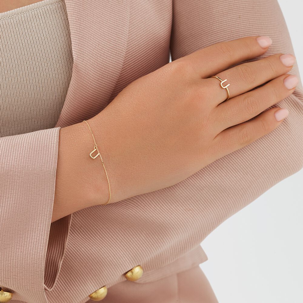 19cm (7.5") U Initial Bracelet in 10kt Yellow Gold