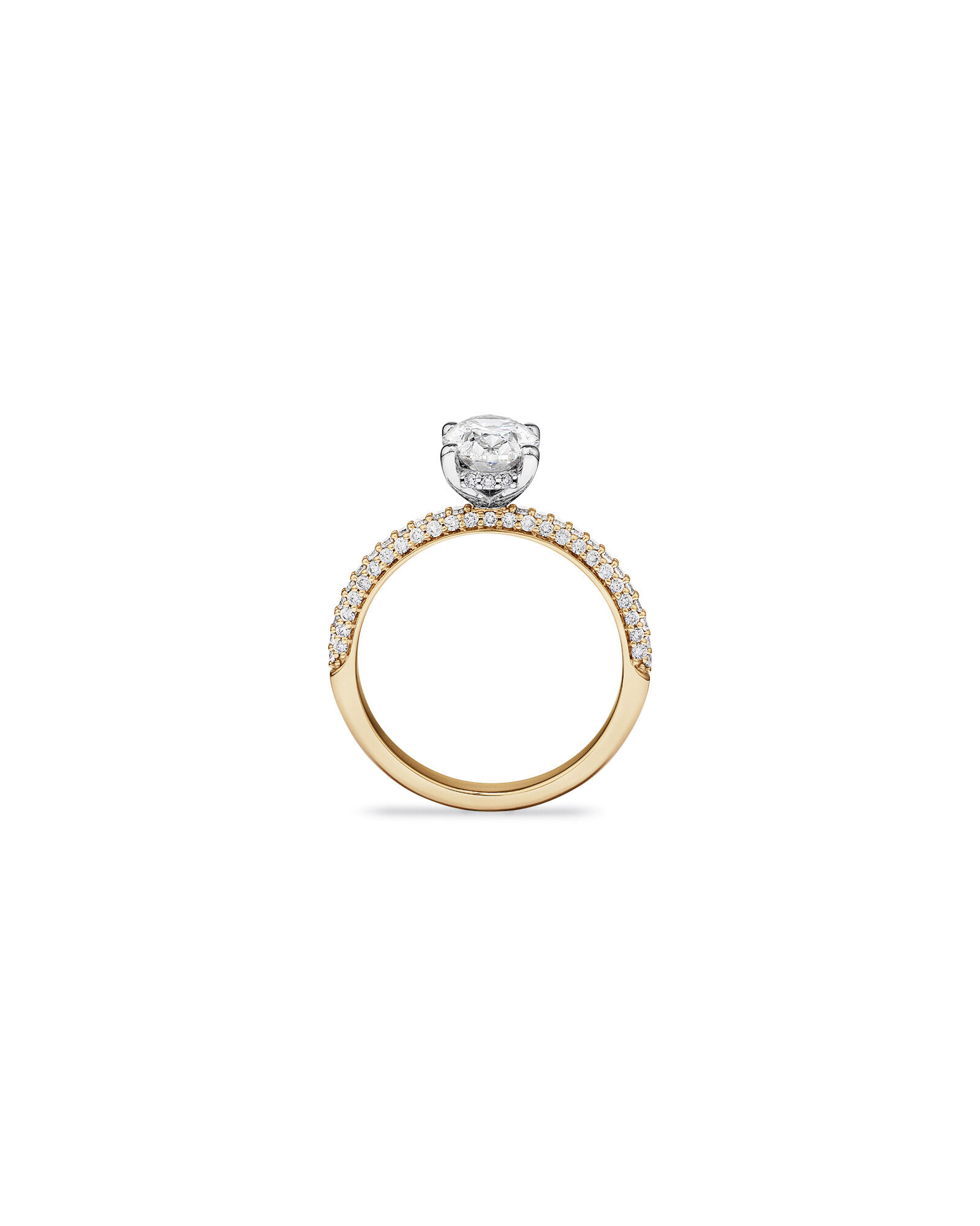 1.95 Carat TW Oval Cut Laboratory-Grown Diamond Solitaire Side Accent Engagement Ring in 14kt Yellow and White Gold