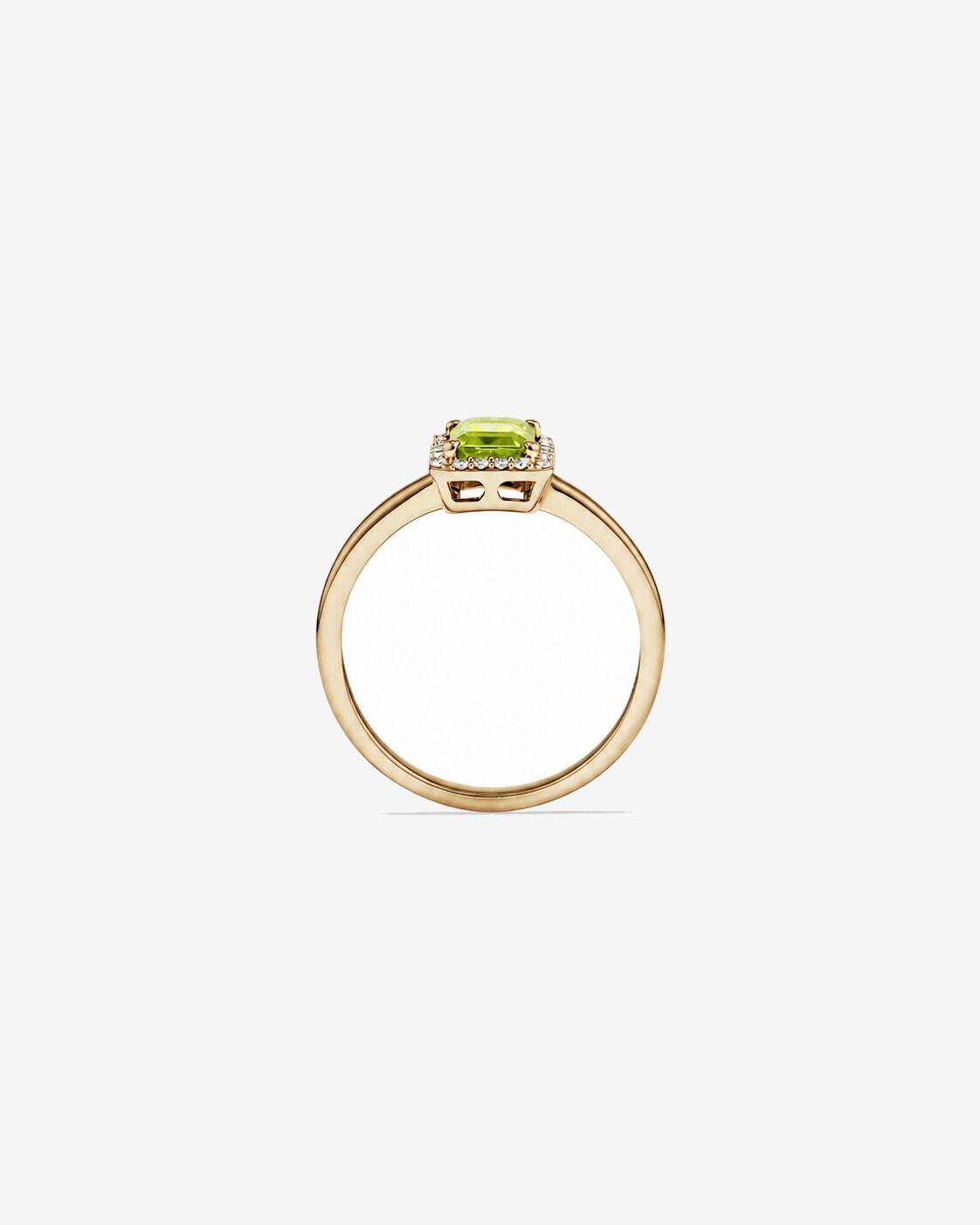 Bague halo P&eacute;ridot taille &eacute;meraude avec diamants en or jaune 10 ct