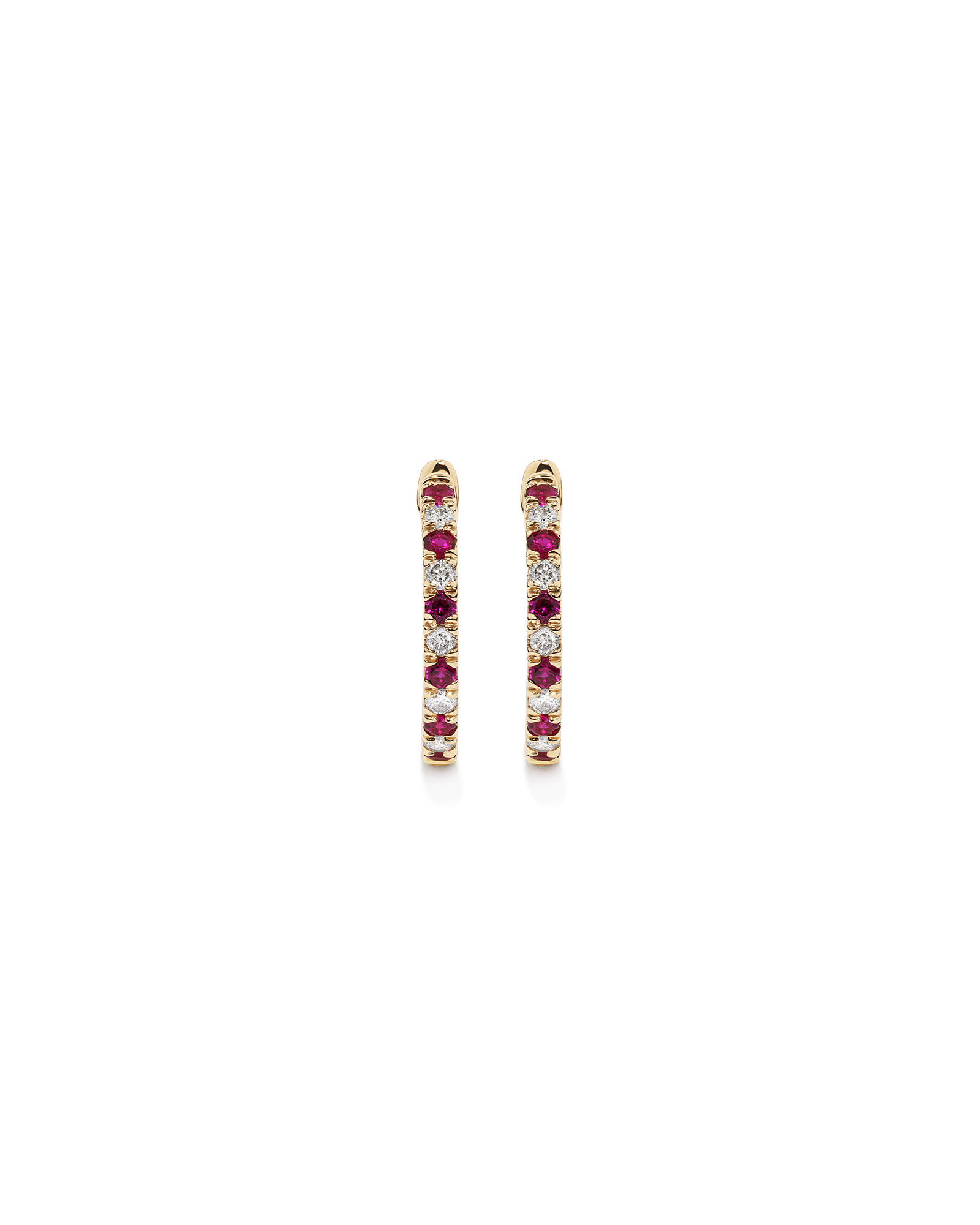 0.22 Carat TW Diamond and Created Ruby Huggie Hoop Earrings in 10kt Yellow Gold