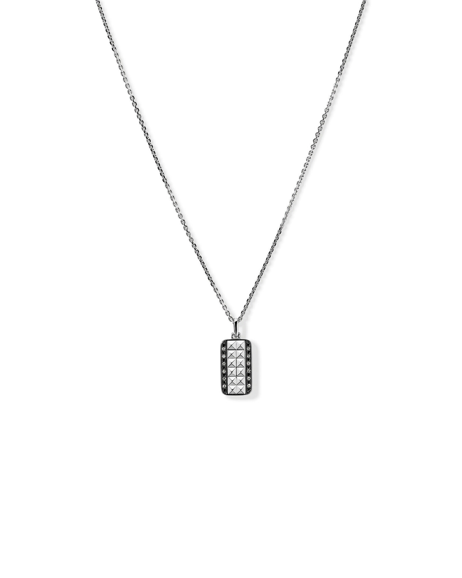 Men's 0.20 Carat TW Black and White Diamond Dog Tag Necklace in Sterling Silver