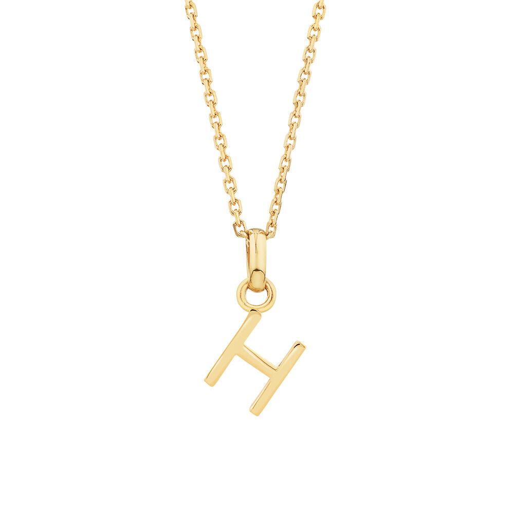 "H" Initial Pendant with Chain in 10kt Yellow Gold