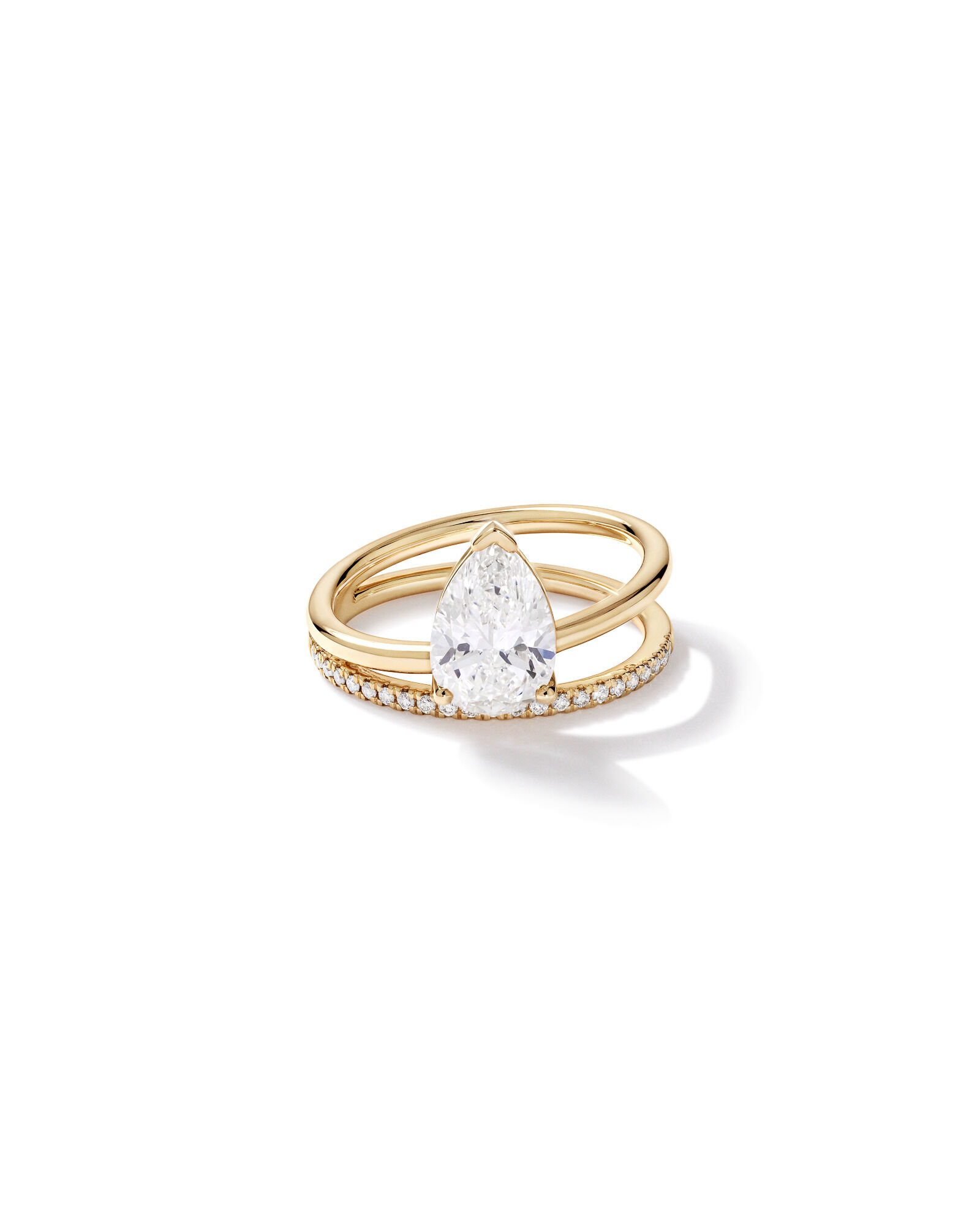1.87 Carat TW Pear Cut Lab-Grown Diamond Double Band Engagement Ring in 14kt Yellow Gold