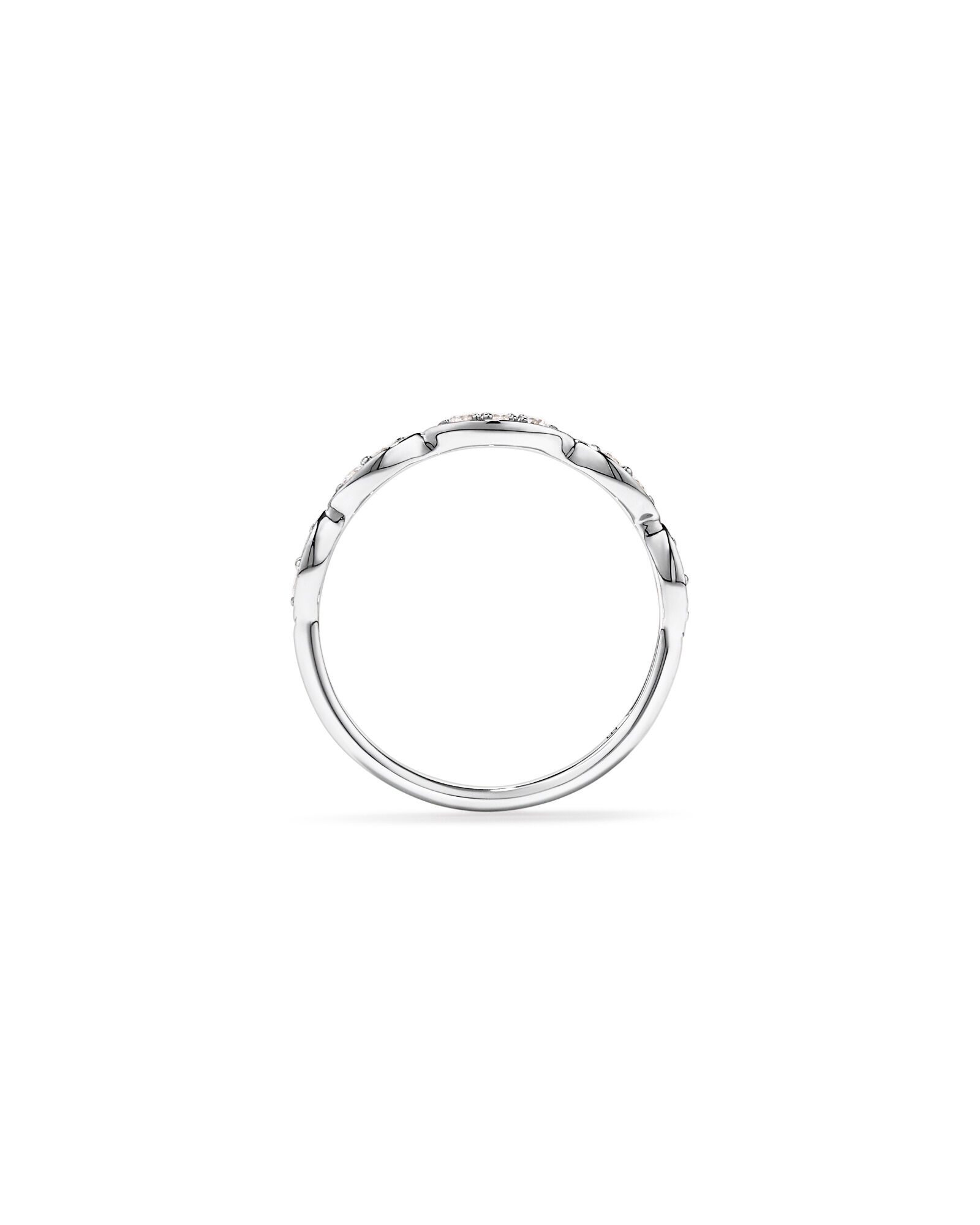 Alliance torsad&eacute;e en or blanc 14 carats avec diamants (poids total 0,20 carat)
