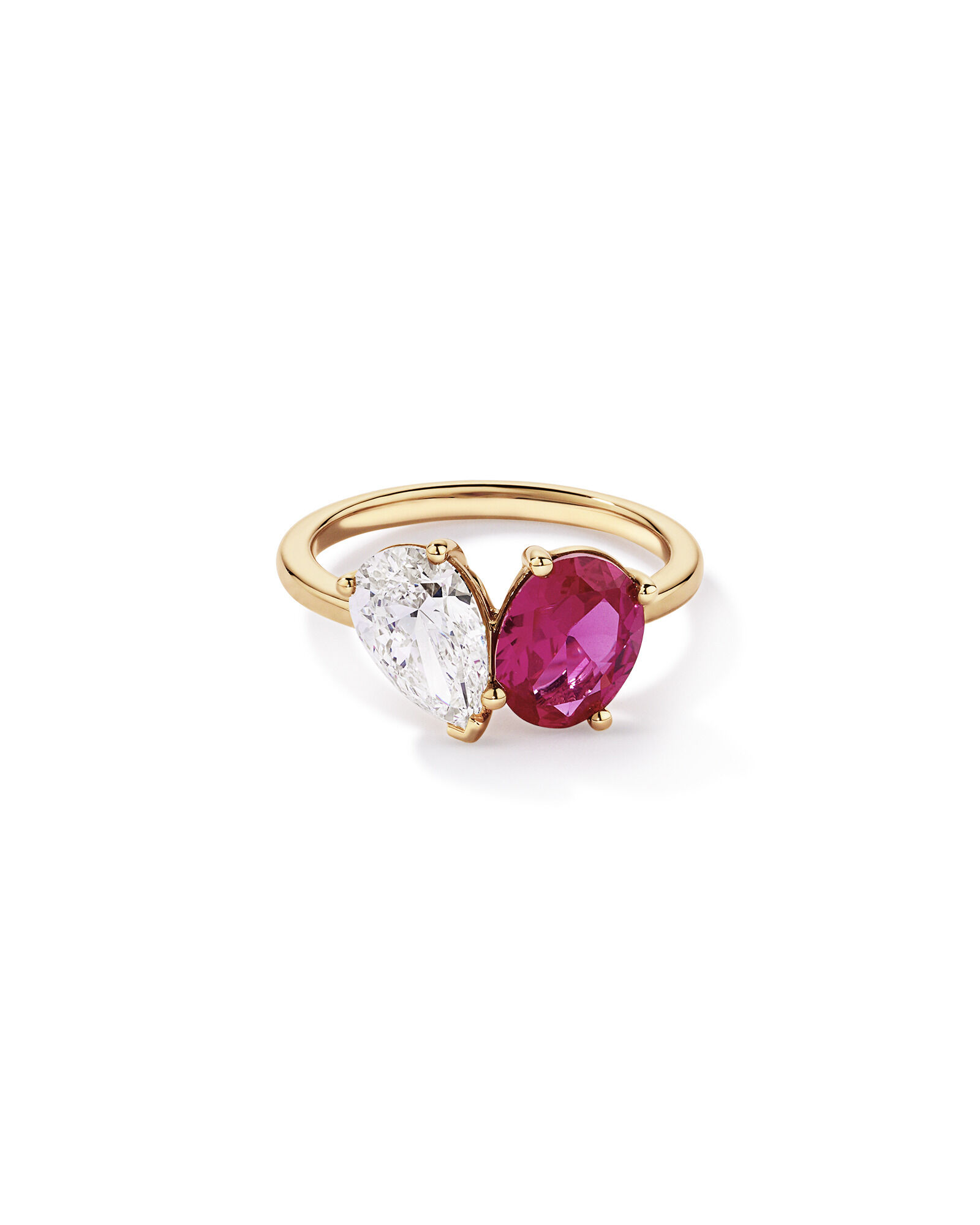 1.50 Carat TDW Pear Laboratory-Grown Diamond & Created Ruby Ring in 10kt Yellow Gold