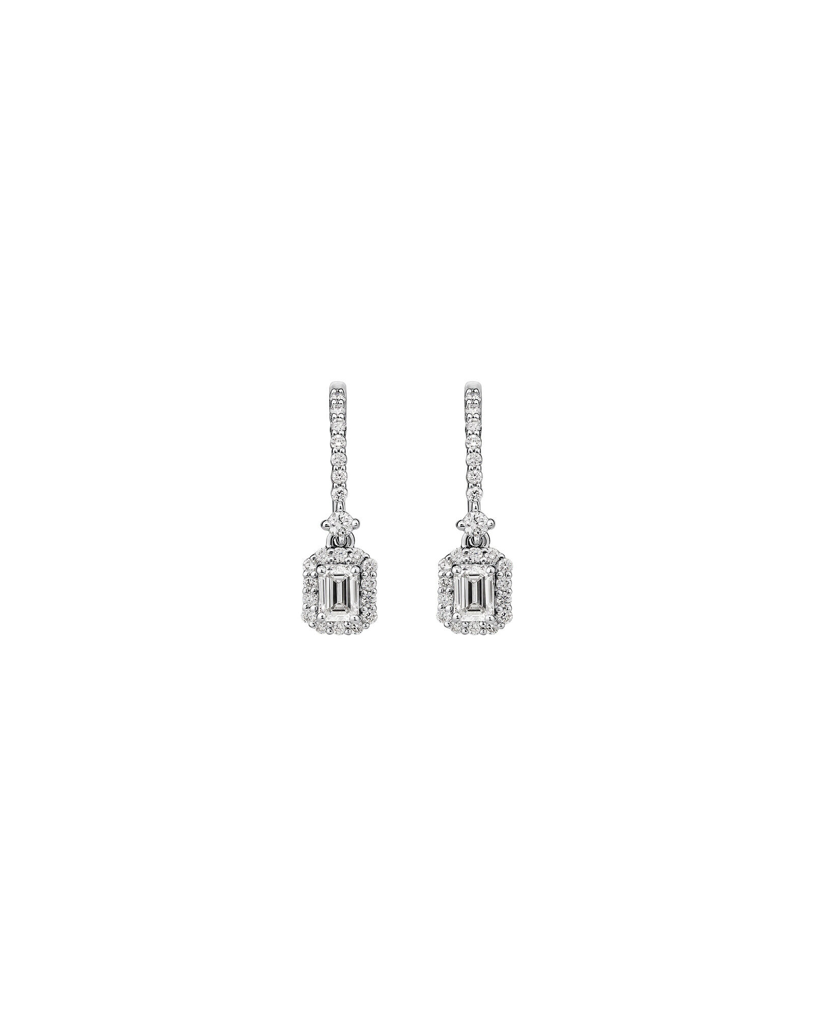 0.62 Carat TW Laboratory-Grown Diamond Emerald Cut Drop Earrings set in 10kt White Gold