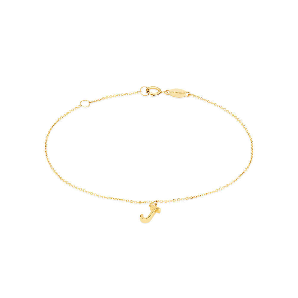 19cm (7.5") J Initial Bracelet in 10kt Yellow Gold