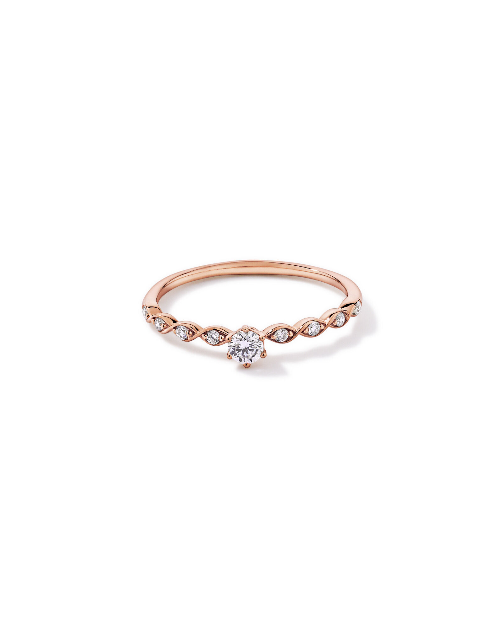 Bague de promesse en or rose 10 carats avec diamant rond brillant de laboratoire (poids total de 0,17 carat)
