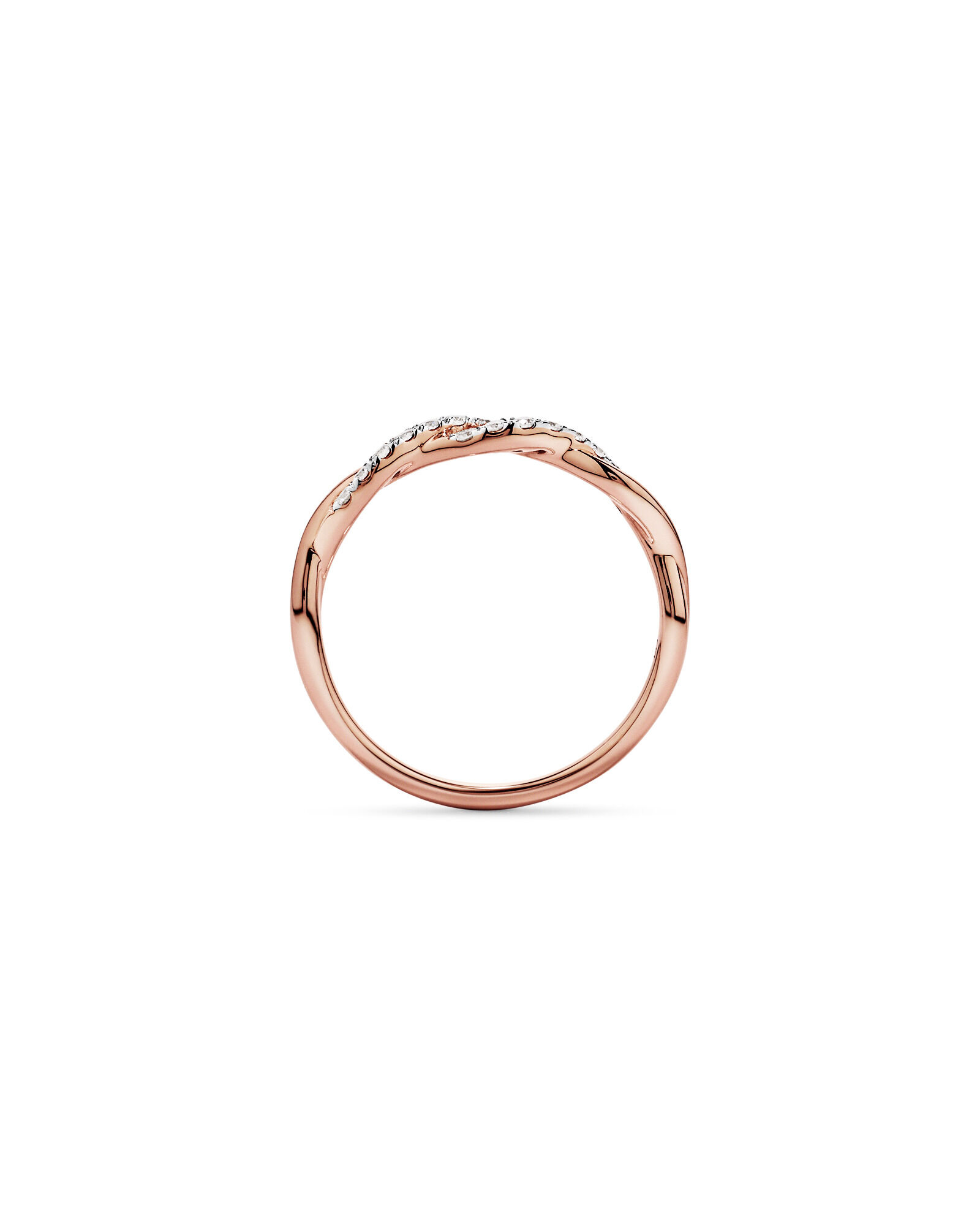 0.16TW Round Brilliant Laboratory-Grown Diamond Twist Wedding Ring in 14kt Rose Gold with Rhodium