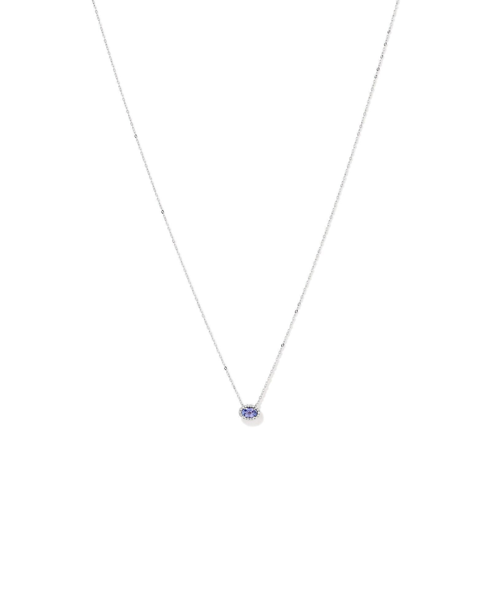 Oval Cut Blue Tanzanite Gemstone and 0.08 Carat TW Diamond Halo Pendant Necklace in 10kt White Gold