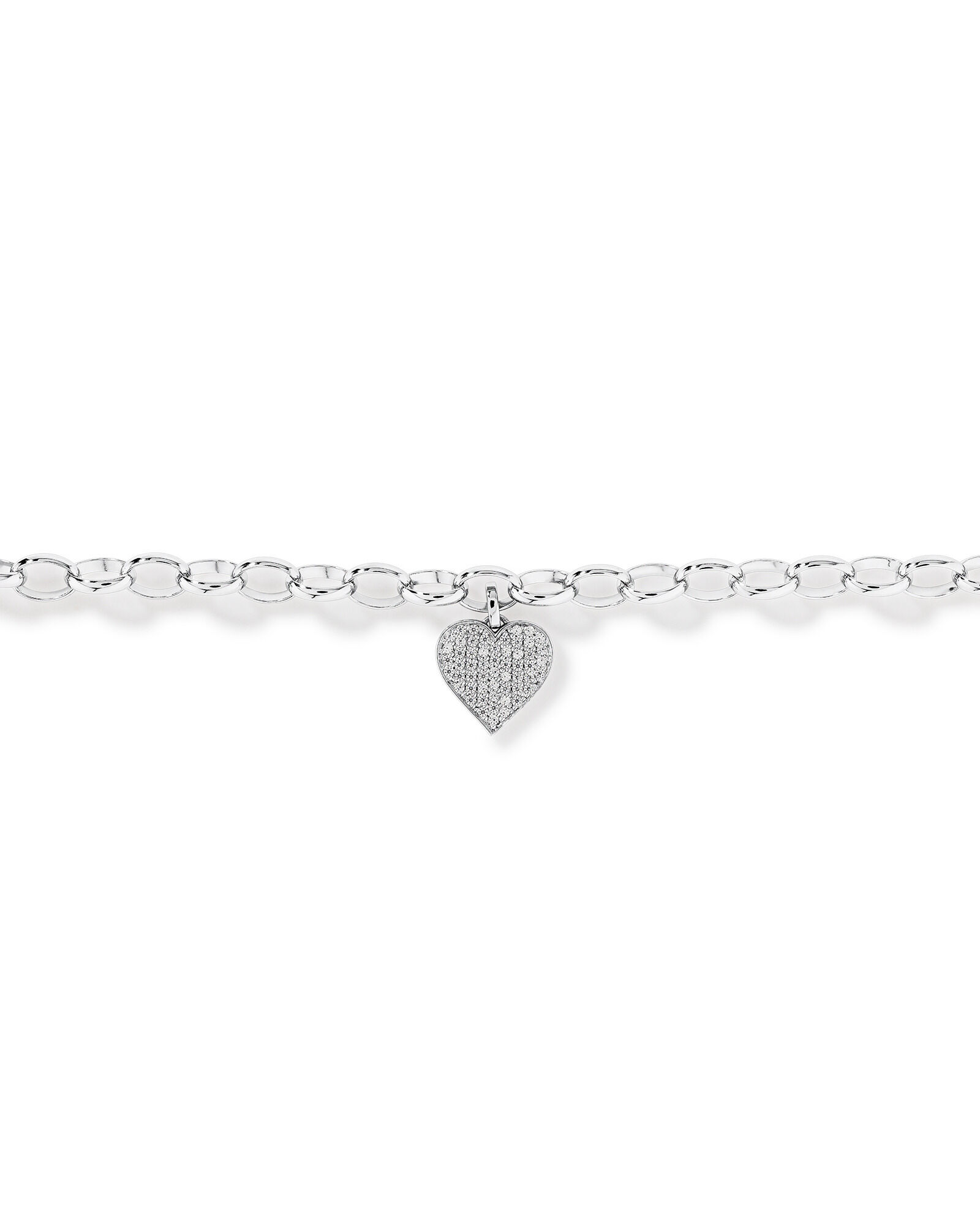 Cubic Zirconia Pave Heart Belcher Bracelet in Sterling Silver